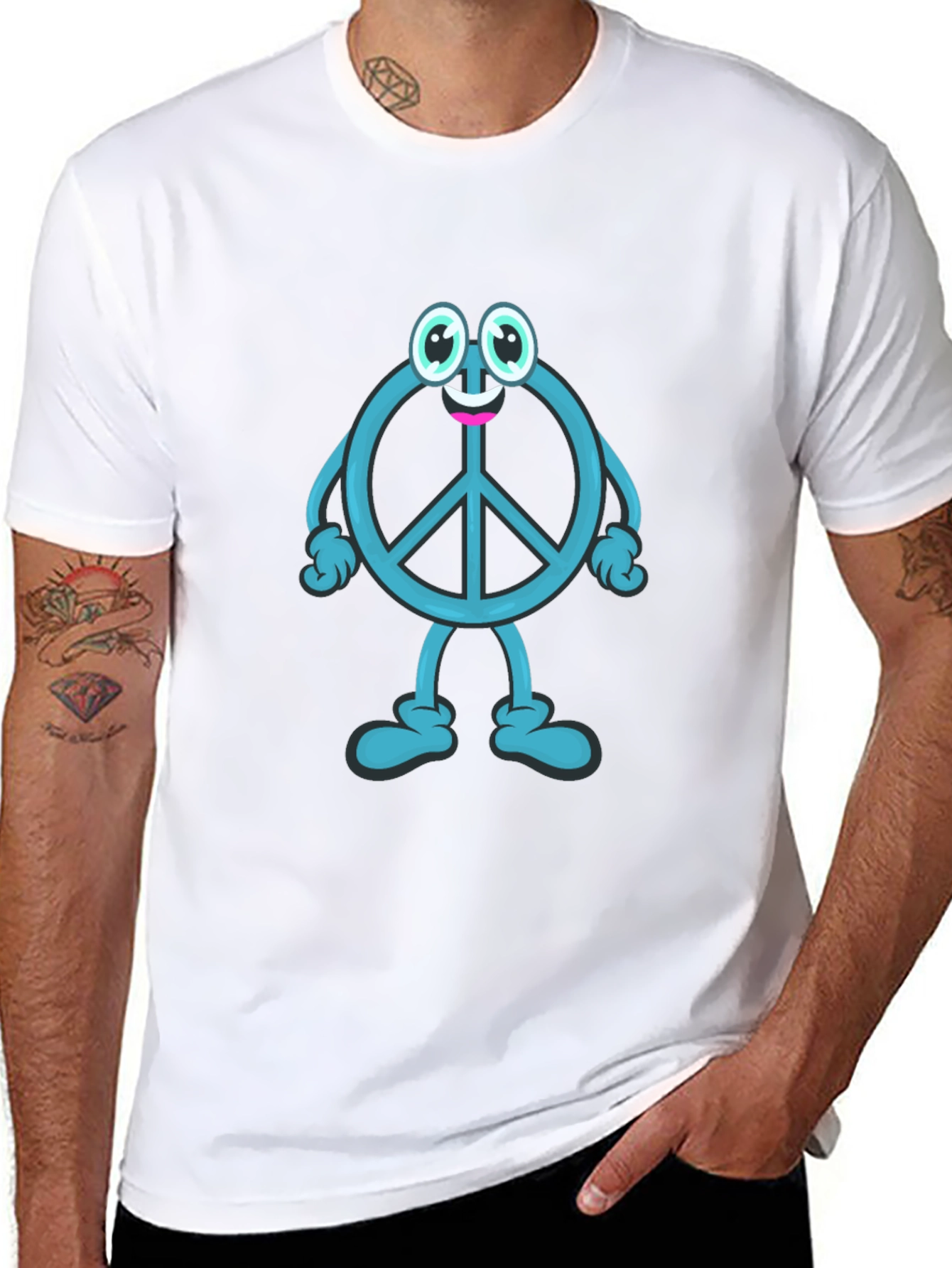 Peace Sign Cartoon Graphic T-Shirt - Black