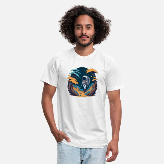 Astronaut walking in the jungle