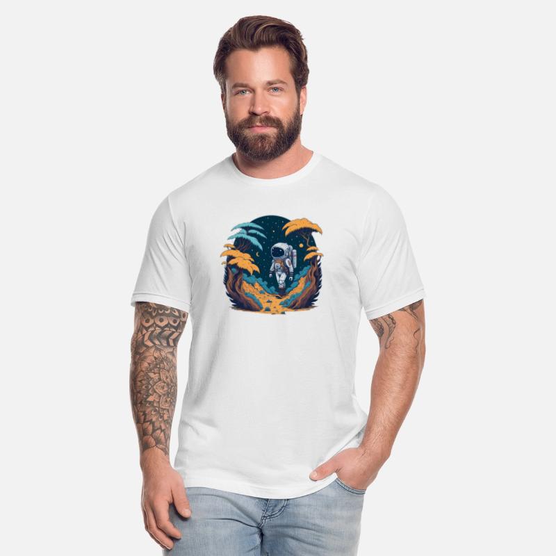 Astronaut walking in the jungle