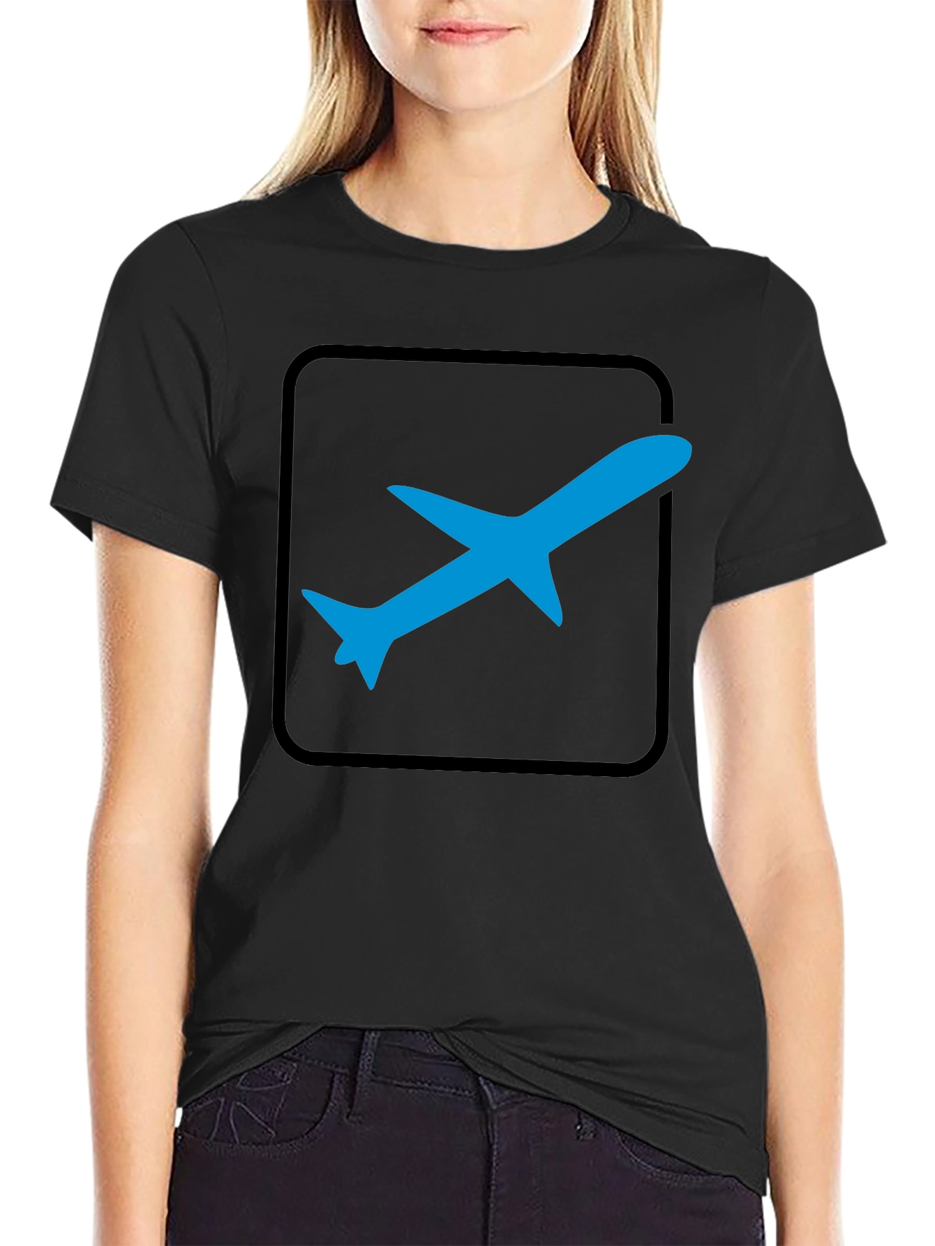 Airplane Graphic Tee - Black Cotton T-Shirt