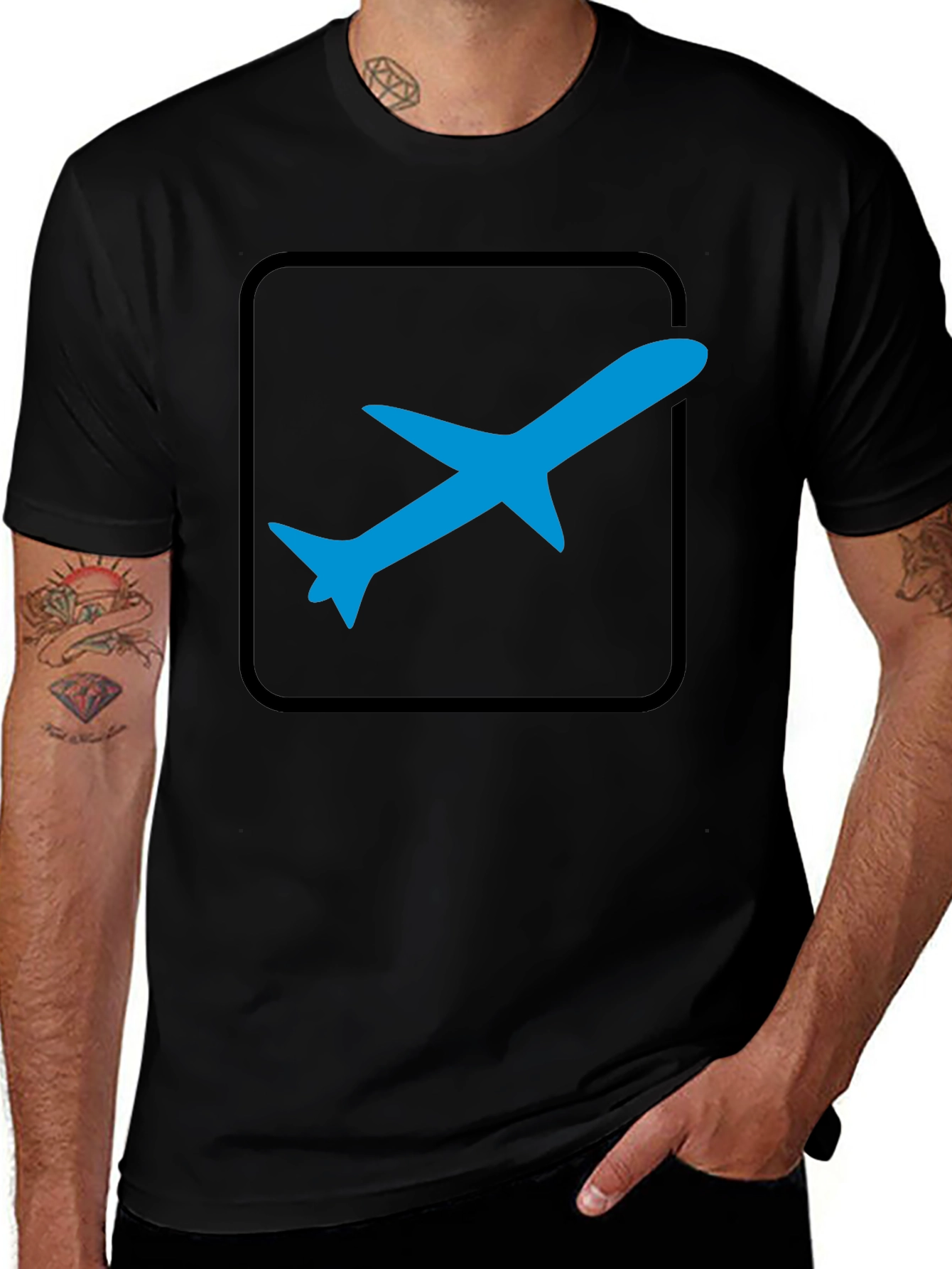 Airplane Graphic Tee - Black Cotton T-Shirt