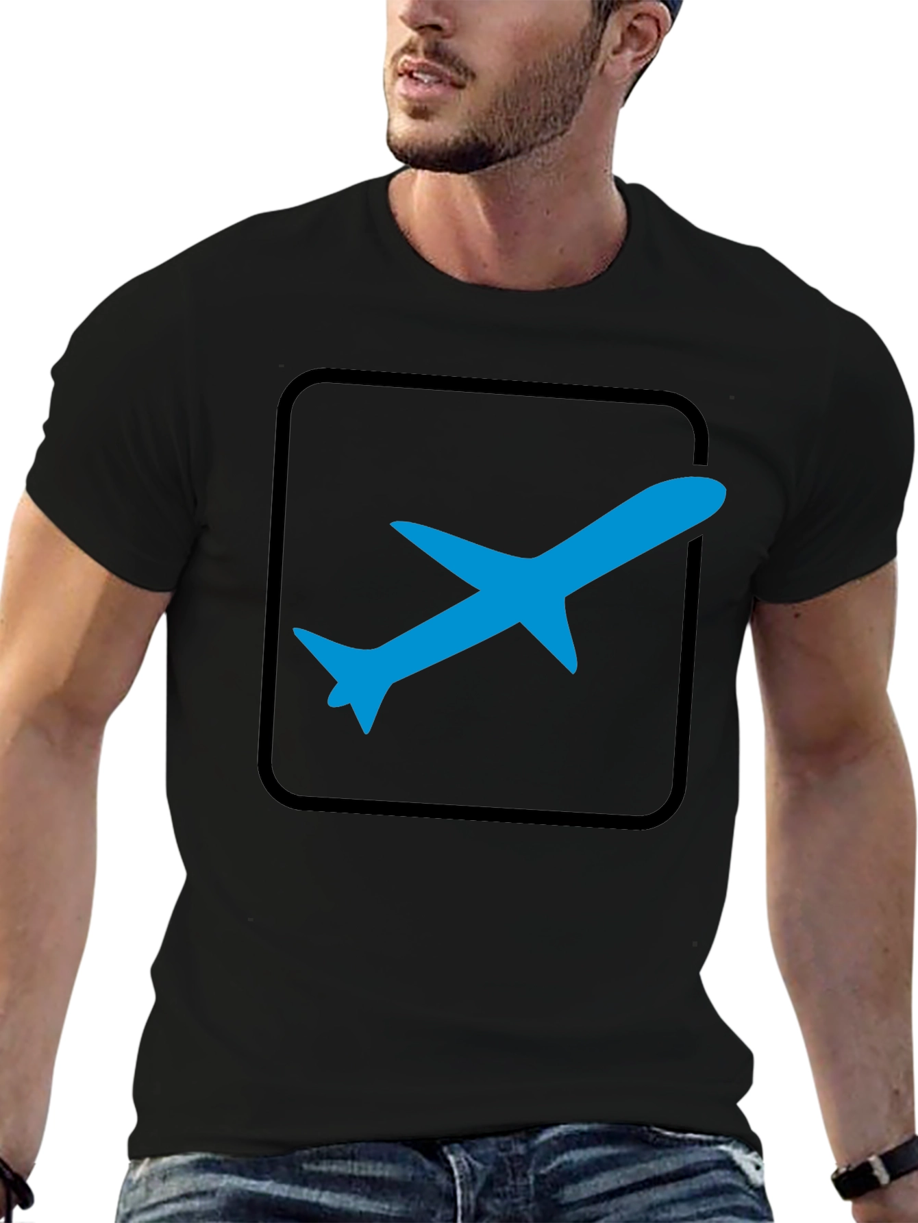 Airplane Graphic Tee - Black Cotton T-Shirt