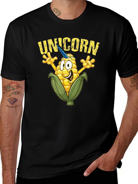 Unicorn Corn Graphic Tee - Black Cotton T-Shirt