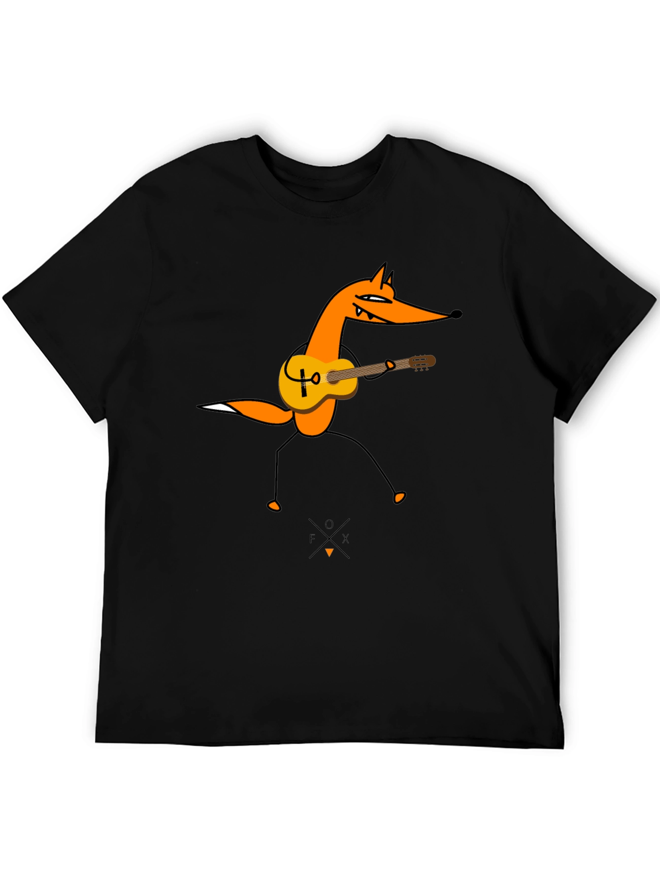 Guitar Fox Graphic Tee - Black Cotton T-Shirt