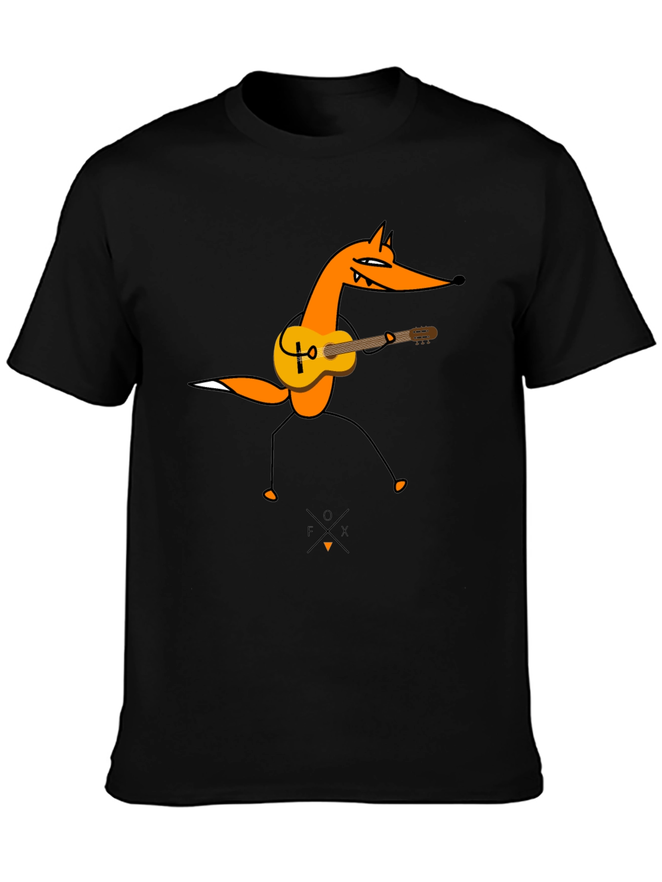 Guitar Fox Graphic Tee - Black Cotton T-Shirt