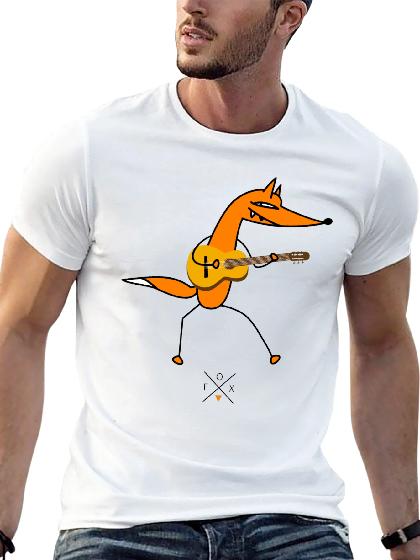 Guitar Fox Graphic Tee - Black Cotton T-Shirt
