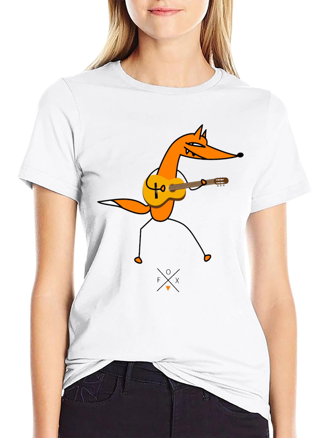 Guitar Fox Graphic Tee - Black Cotton T-Shirt