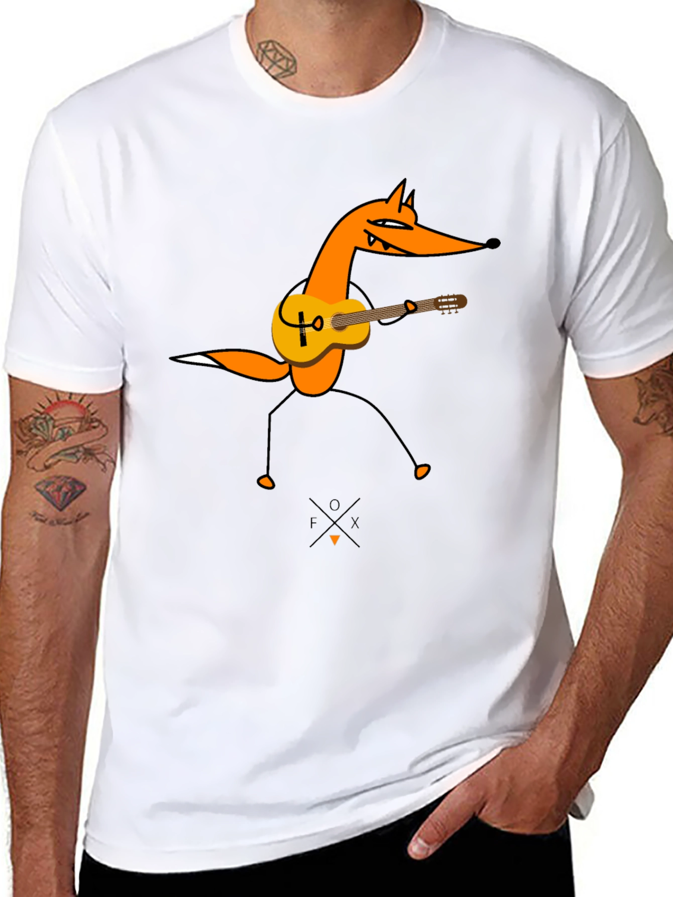 Guitar Fox Graphic Tee - Black Cotton T-Shirt