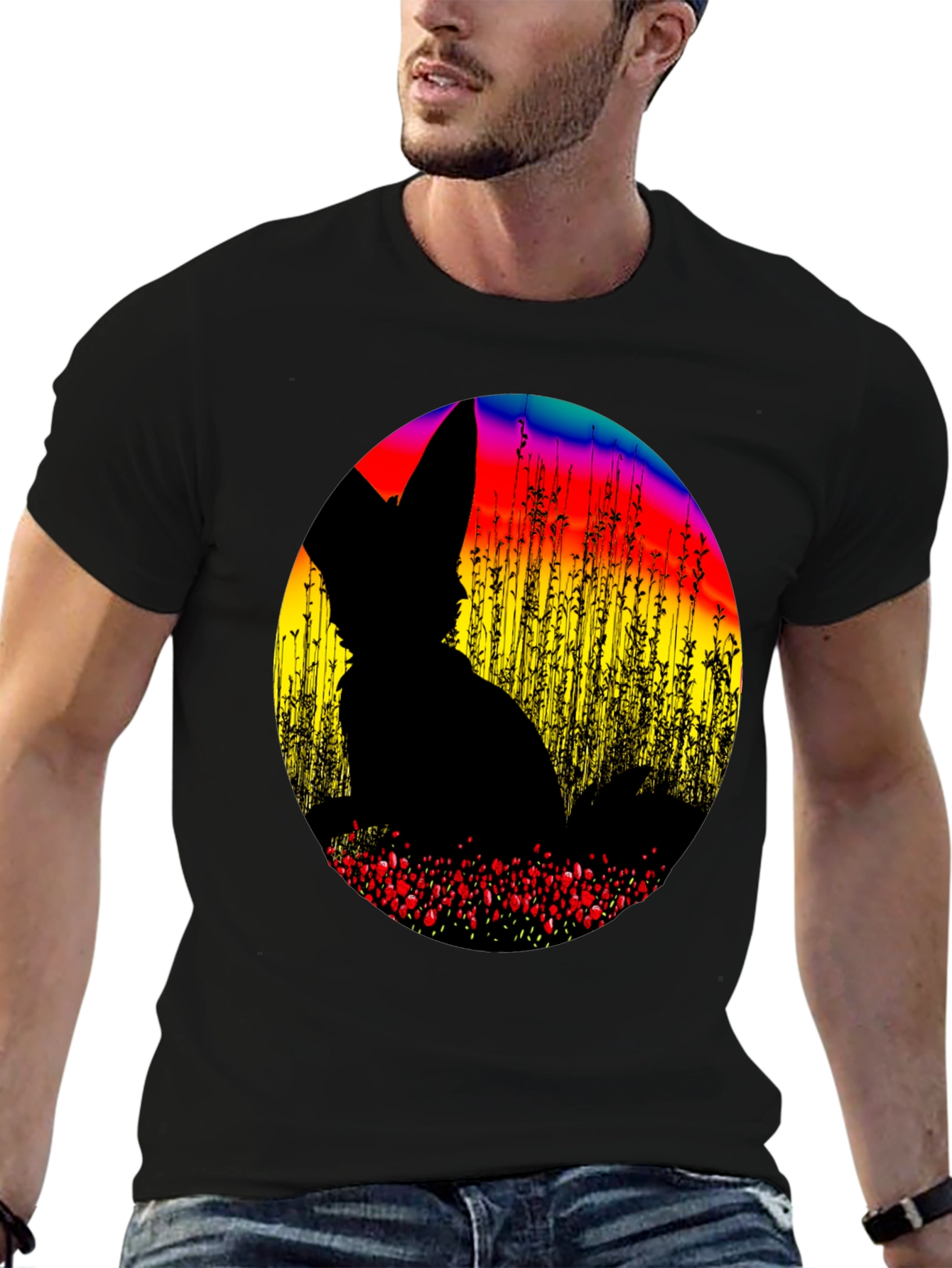 Abstract Fox Silhouette Graphic T-Shirt