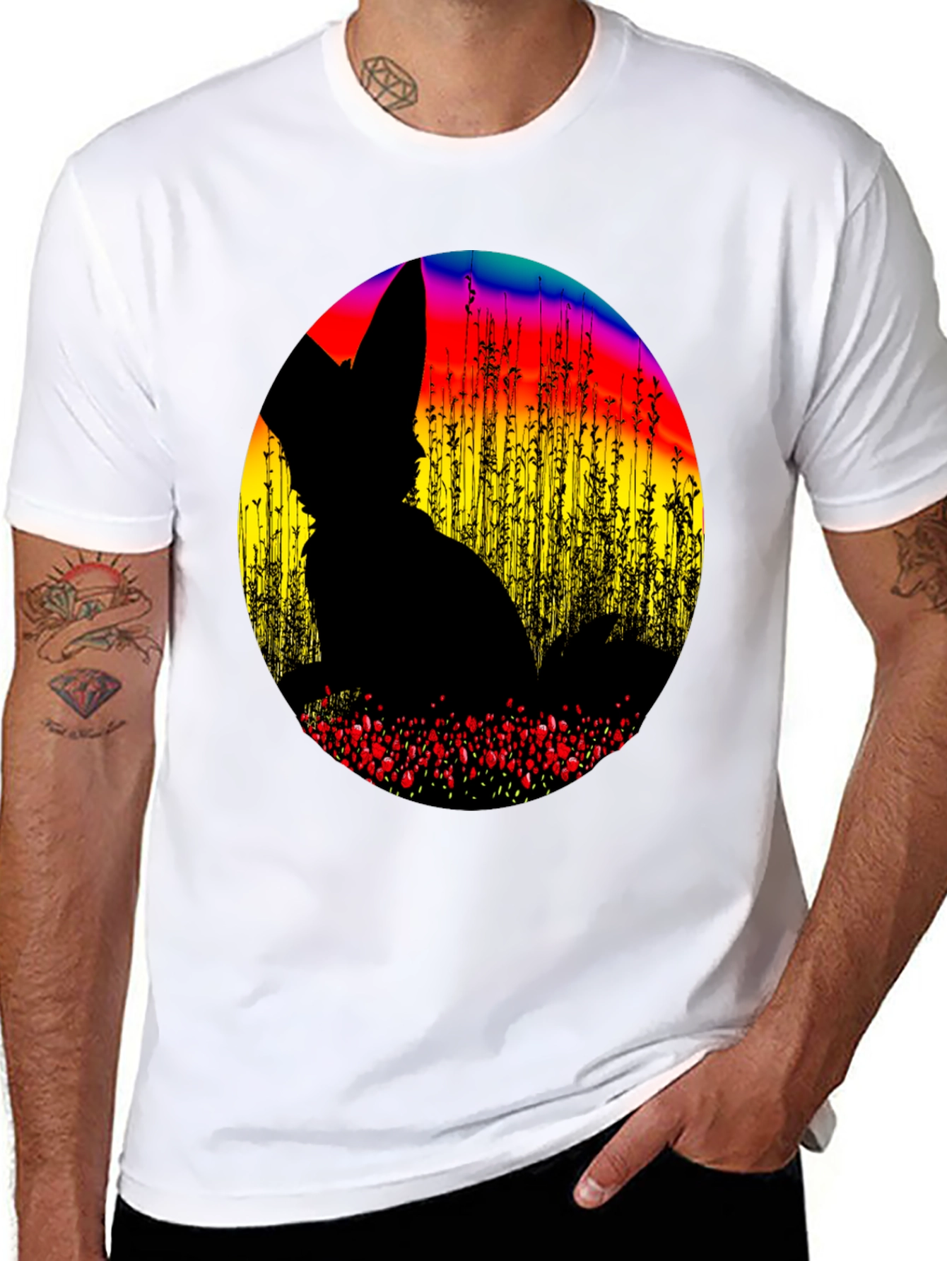 Abstract Fox Silhouette Graphic T-Shirt