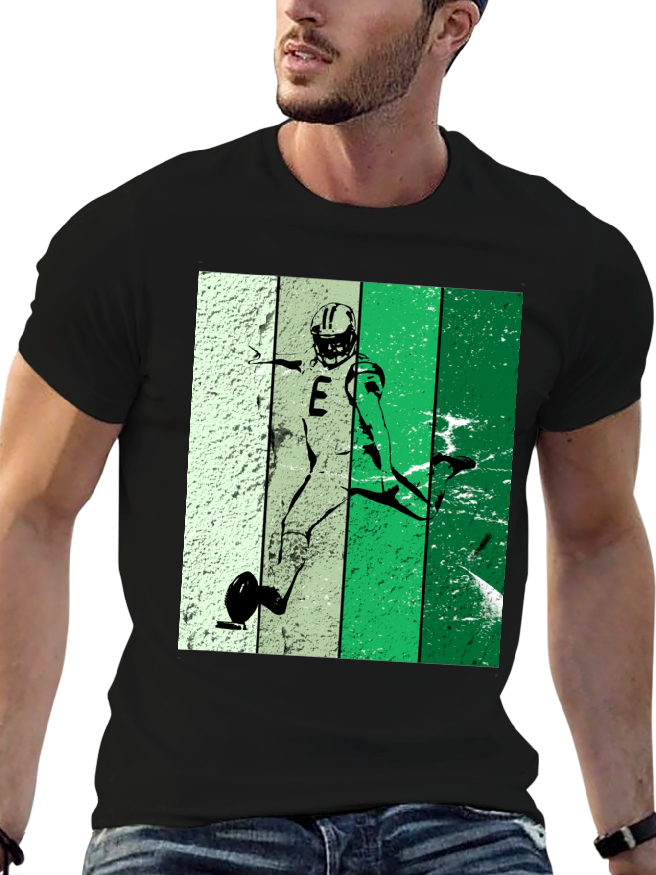 Retro Football Kicker Graphic Tee - Black