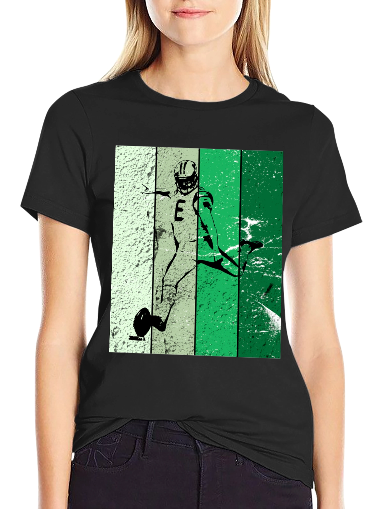 Retro Football Kicker Graphic Tee - Black