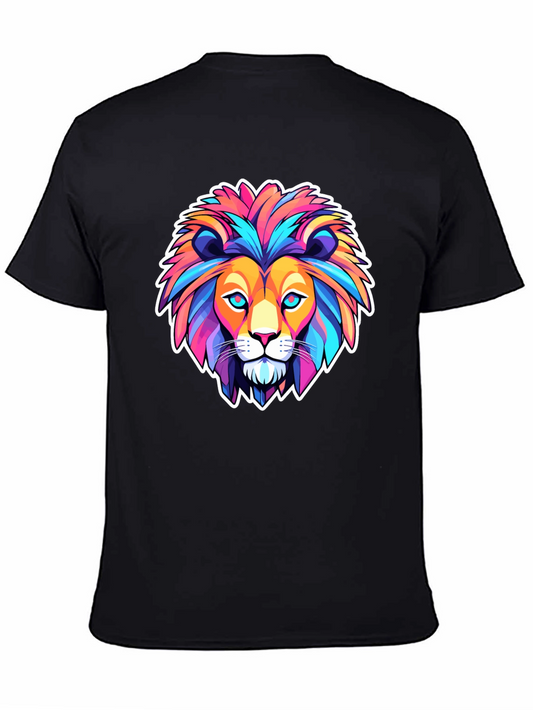 Colorful Lion Graphic Print Black T-Shirt