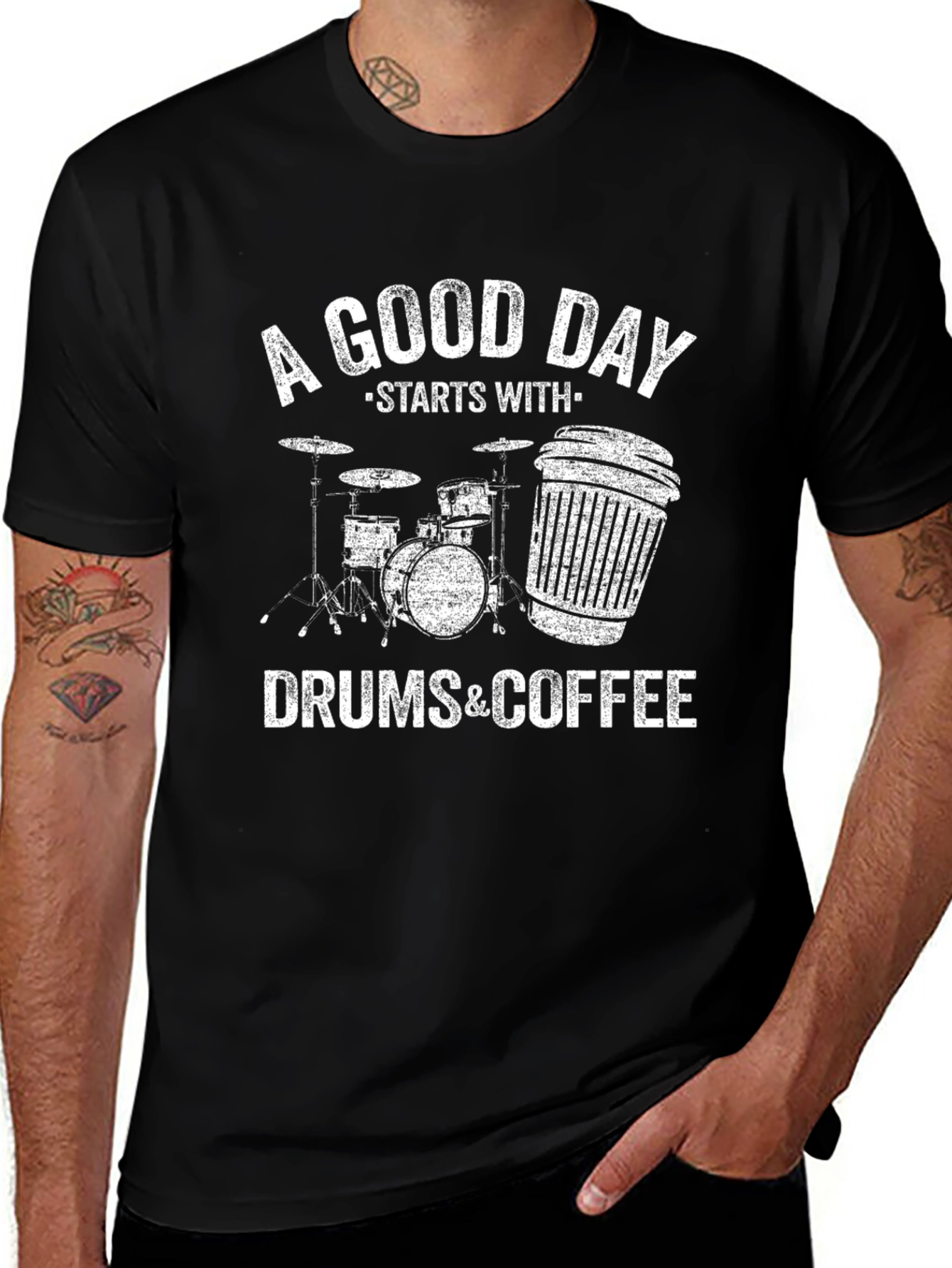 Drums & Coffee T-Shirt - Music Lover Tee