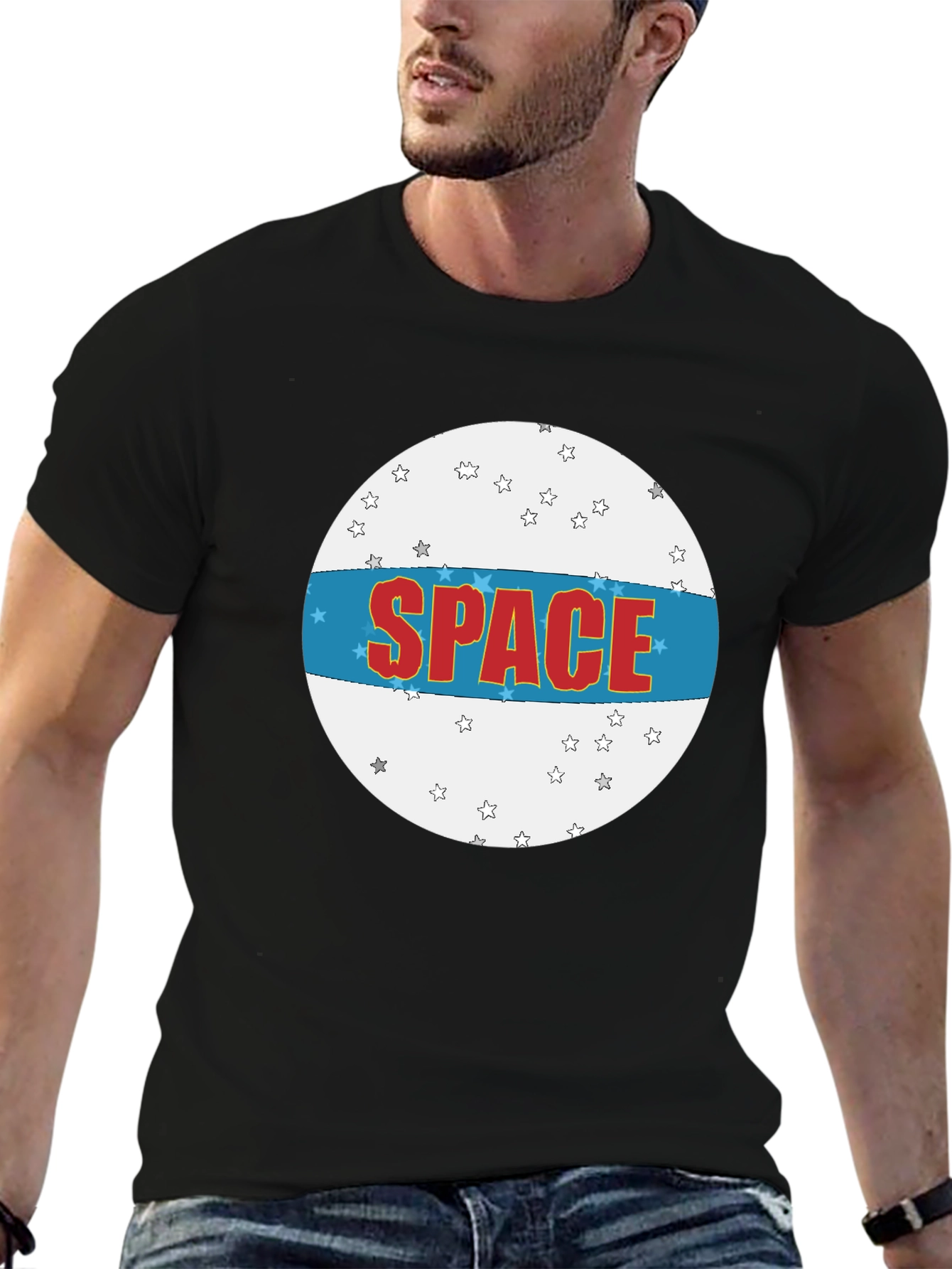 Space Graphic T-Shirt - Black Crew Neck Tee