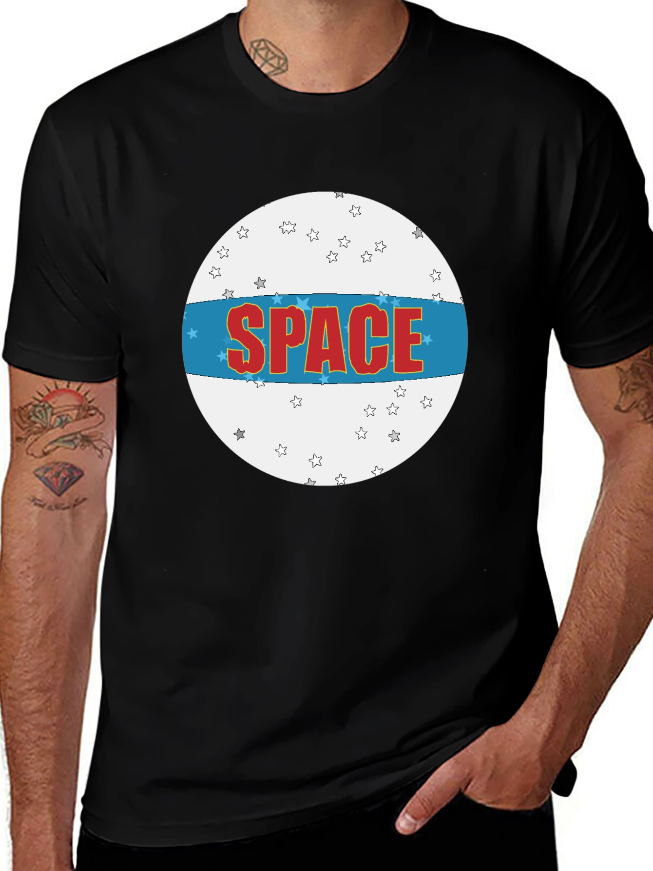 Space Graphic T-Shirt - Black Crew Neck Tee