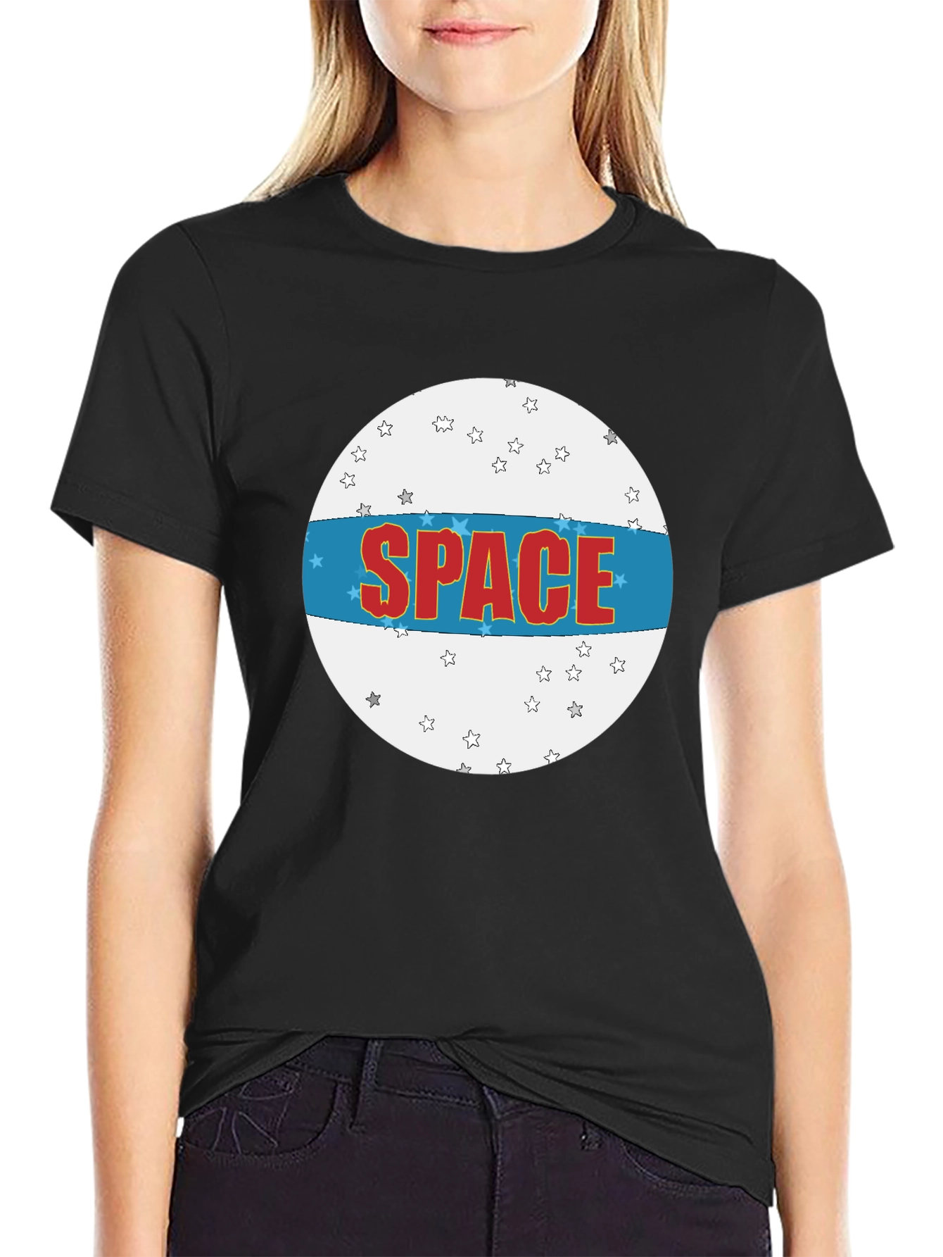 Space Graphic T-Shirt - Black Crew Neck Tee