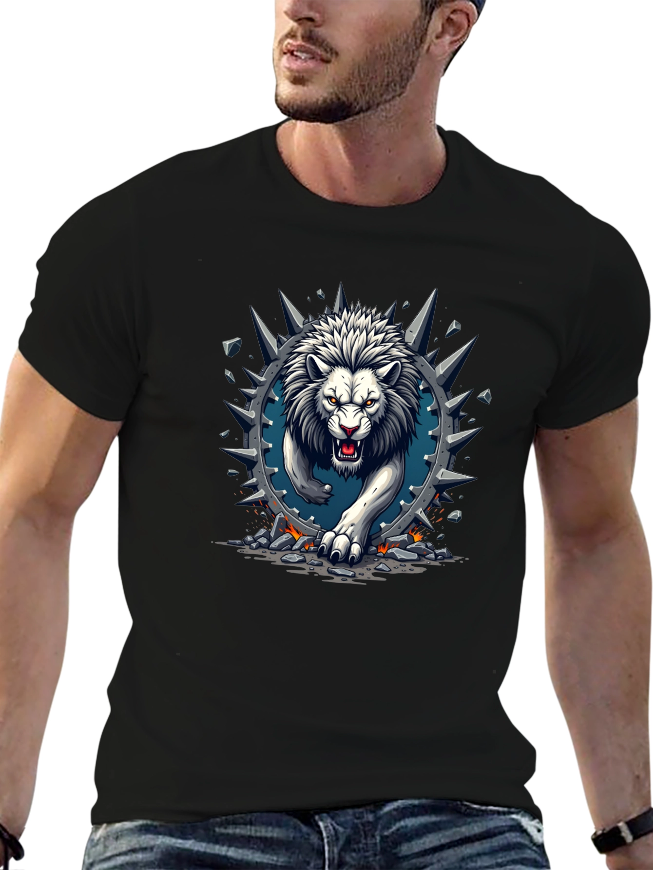 Lion Graphic Print Crew Neck Tee