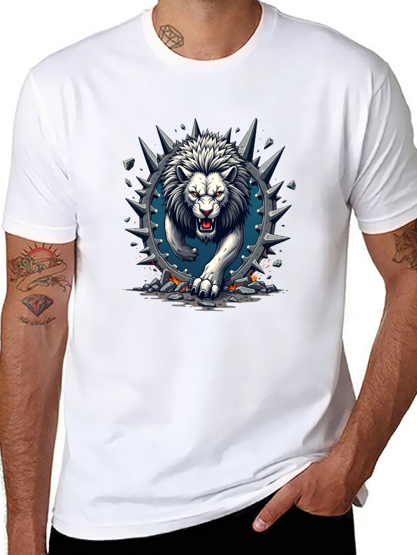 Lion Graphic Print Crew Neck Tee