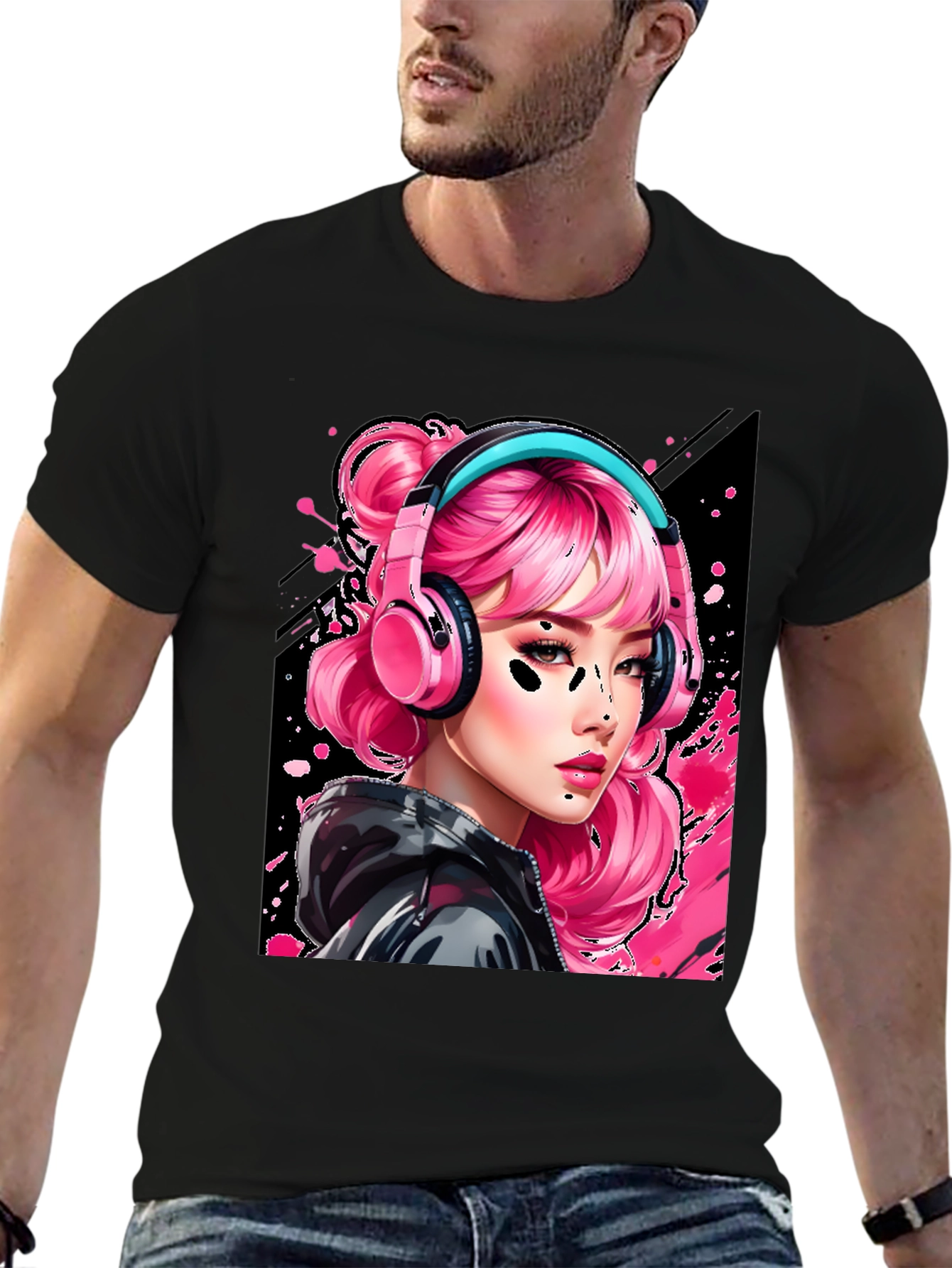 Anime Girl Headphones Graphic Tee