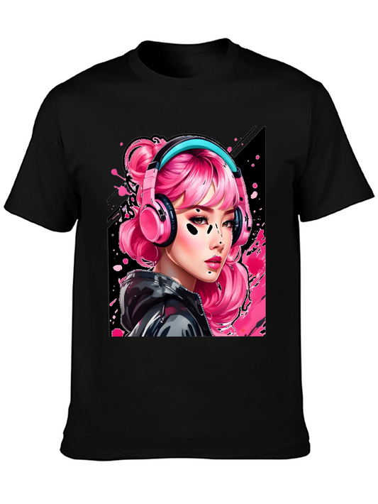 Anime Girl Headphones Graphic Tee
