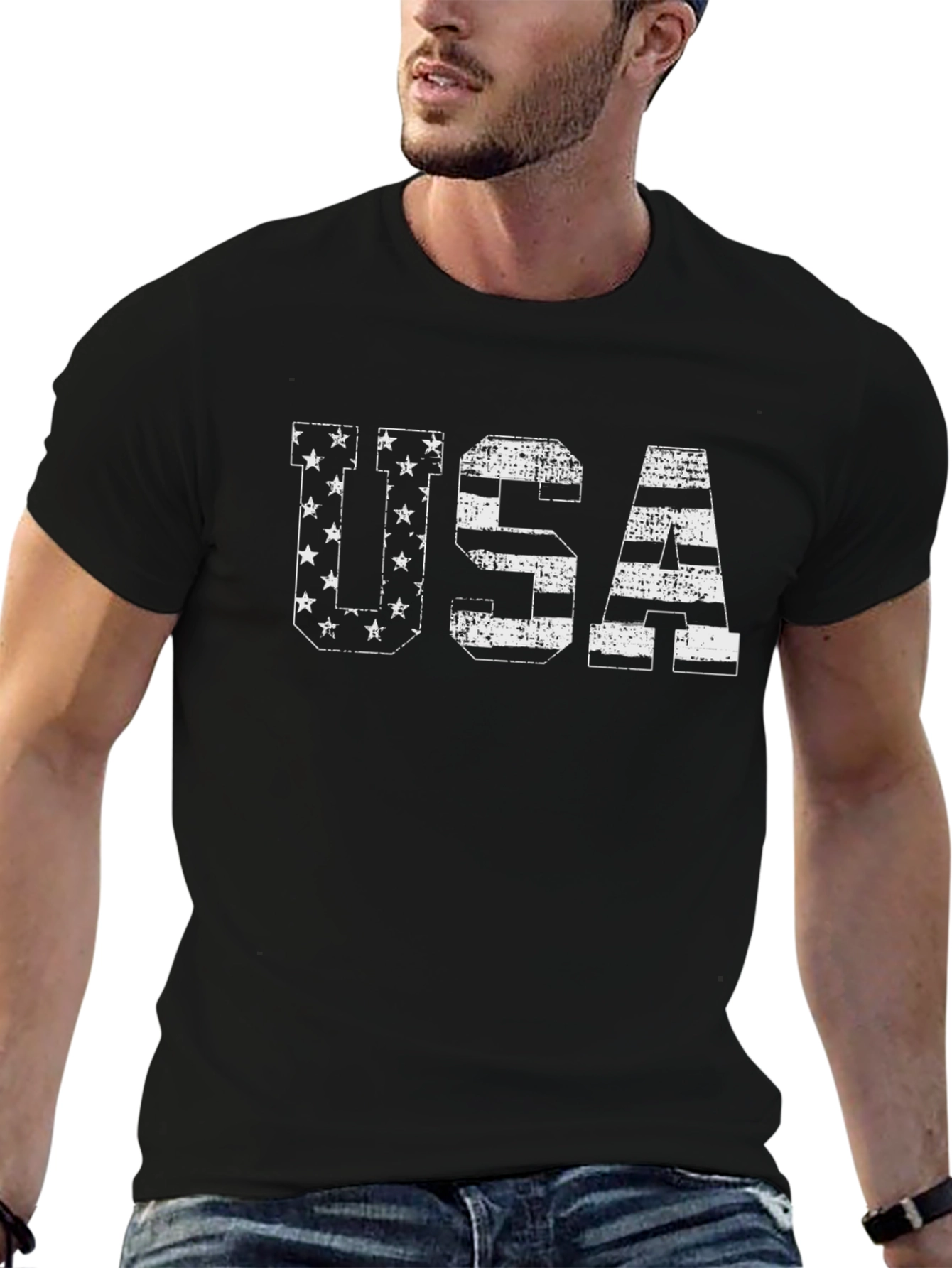 USA Patriotic Graphic Tee - Black