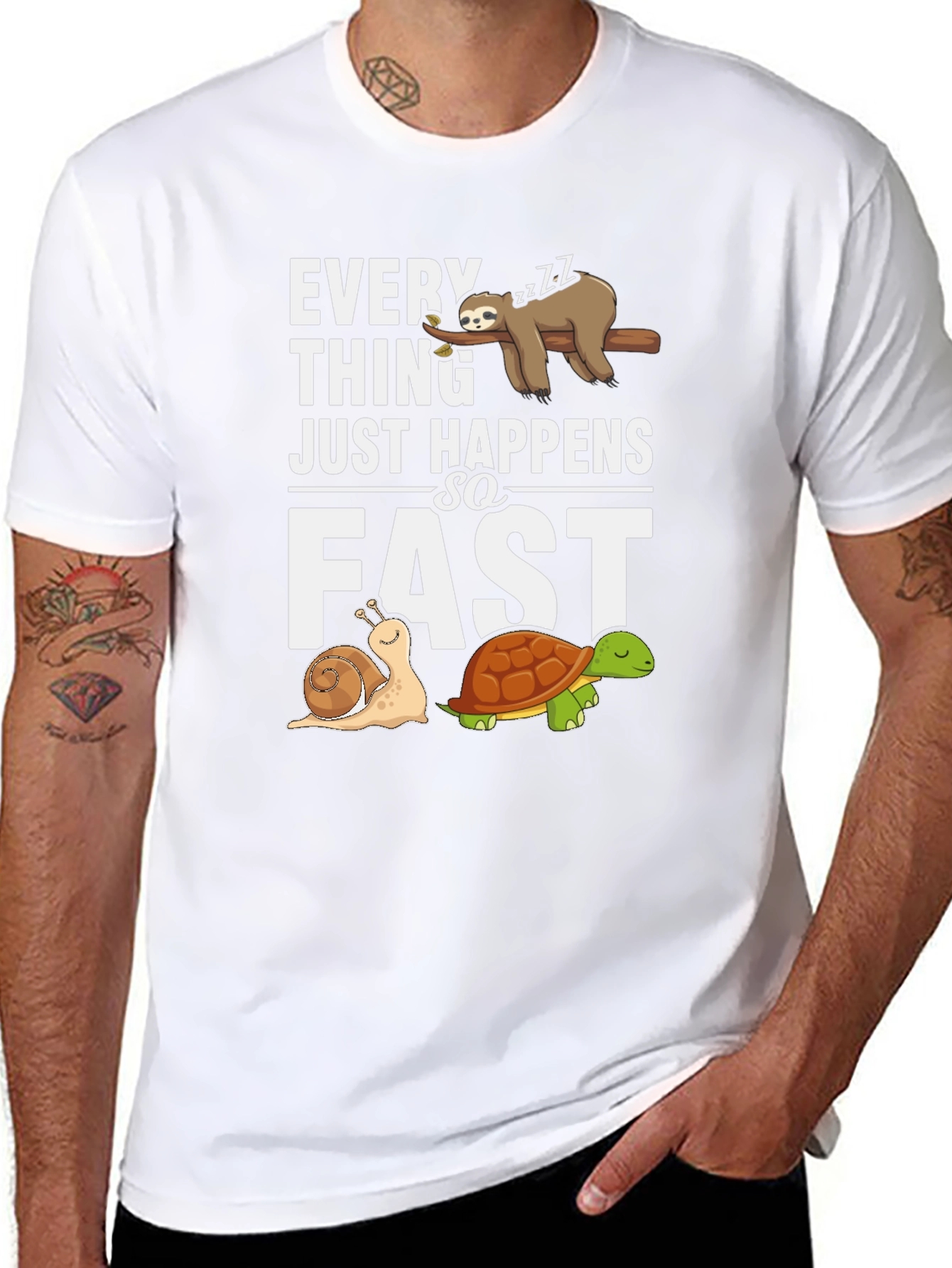 Everything Happens so Fast Sloth Snail Turtle Graphic T-Shirt