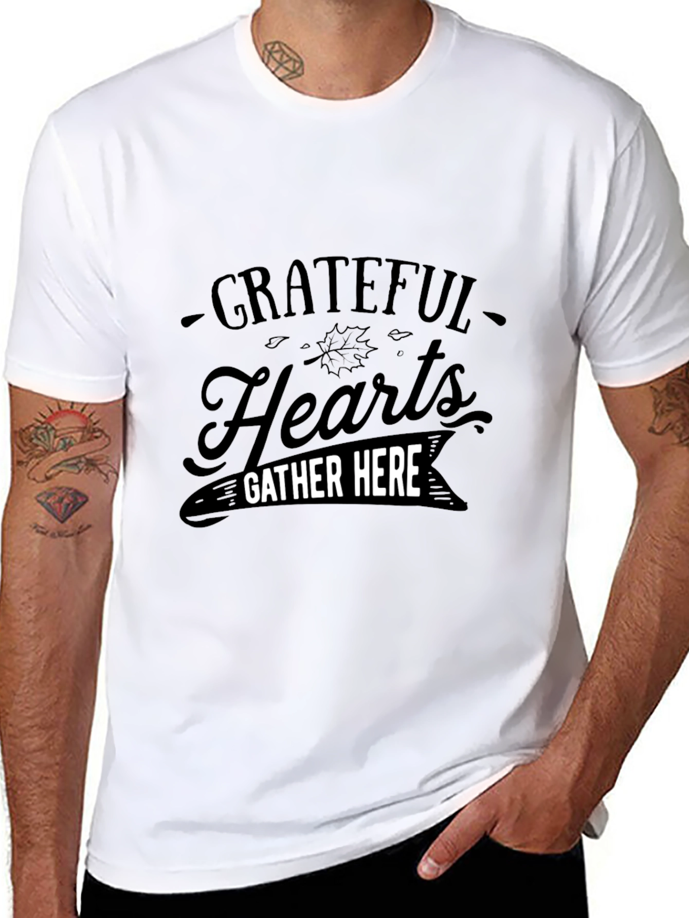 Grateful Hearts Gather Here Black T-Shirt