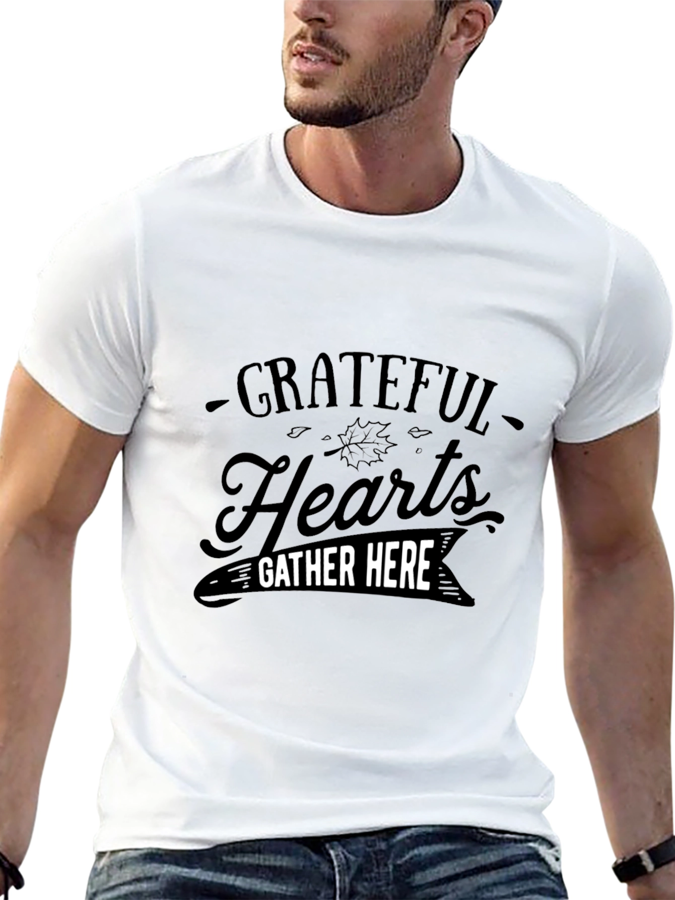 Grateful Hearts Gather Here Black T-Shirt