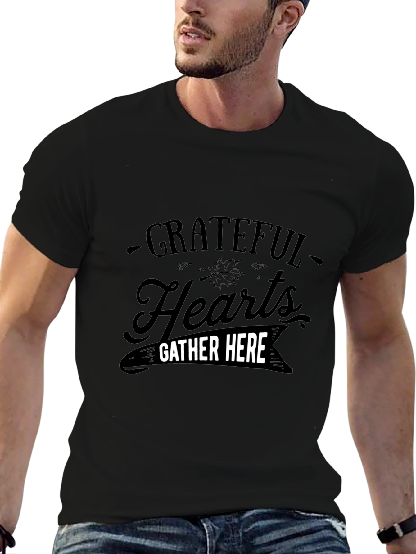 Grateful Hearts Gather Here Black T-Shirt