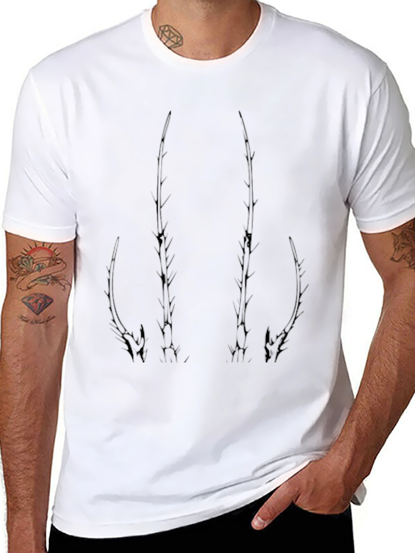 Mens Black Graphic Tee - Abstract Tree Branch Design