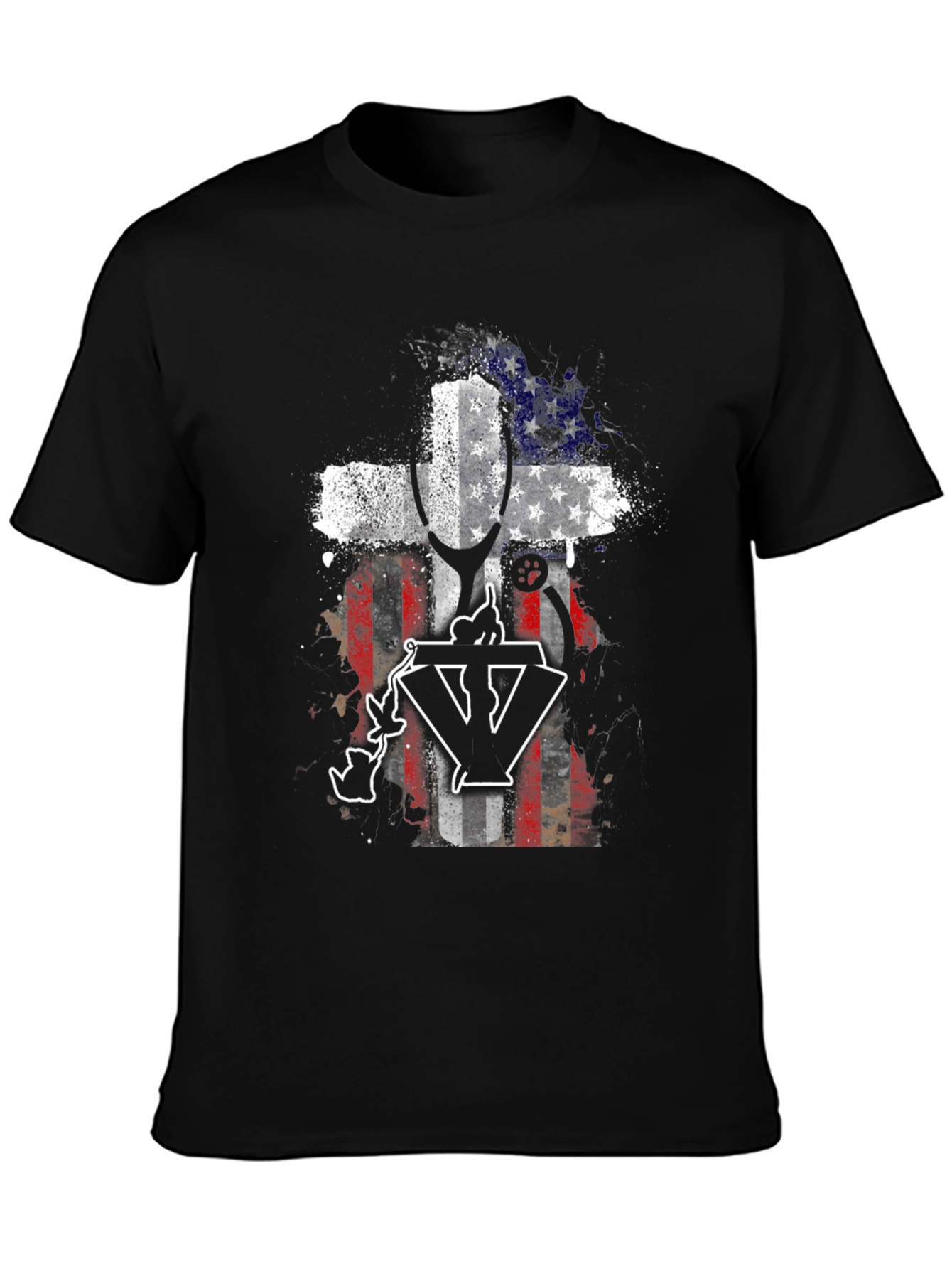 Patriotic Vet T-Shirt - USA Flag Cross Design