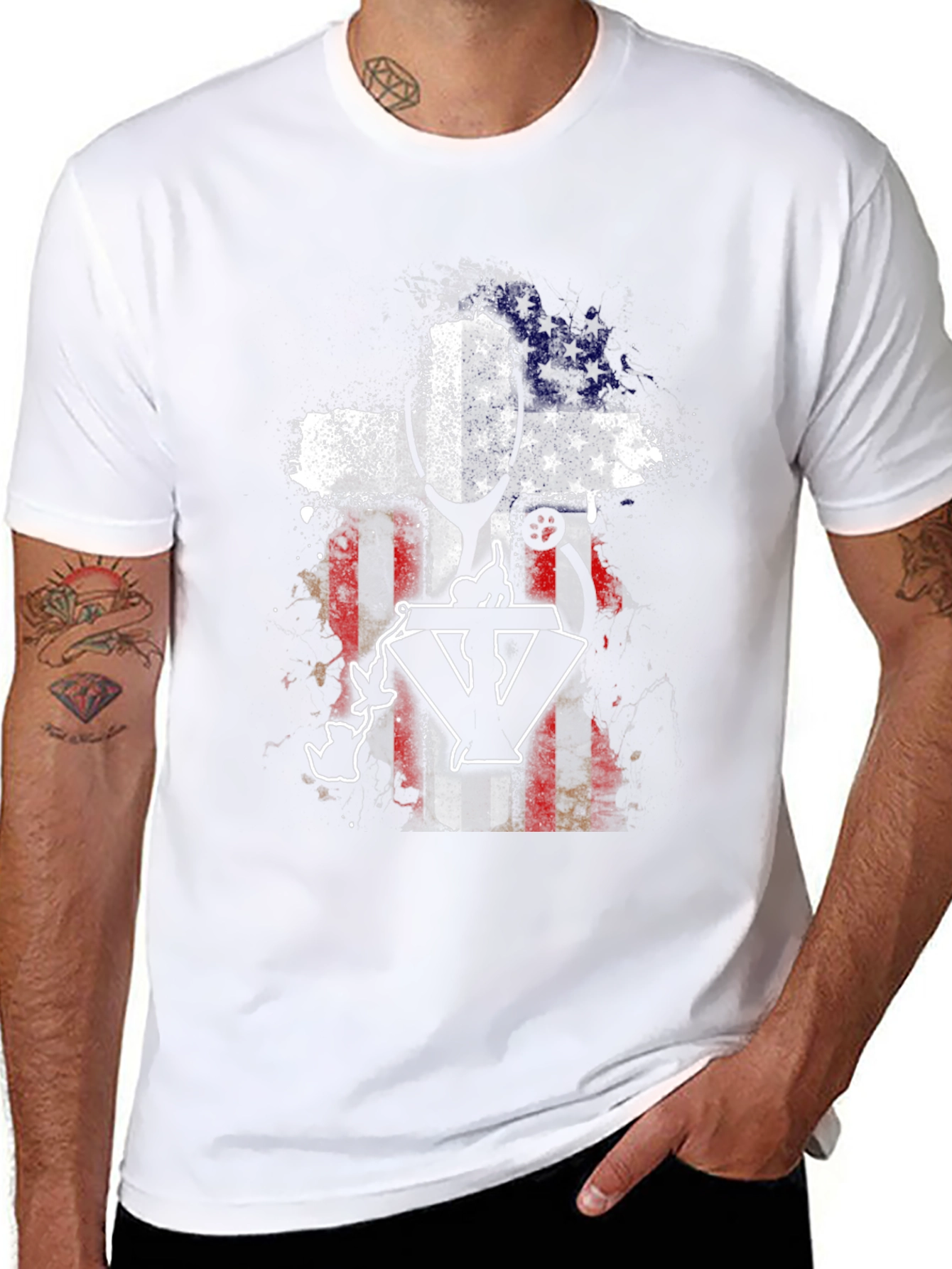 Patriotic Vet T-Shirt - USA Flag Cross Design
