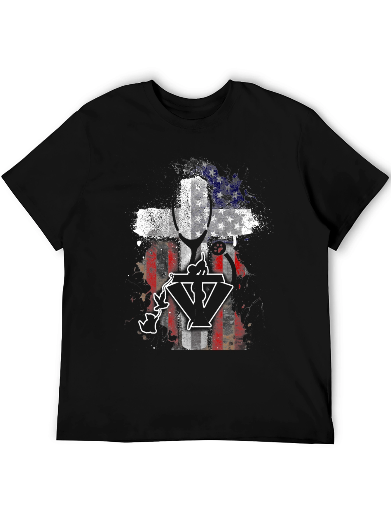 Patriotic Vet T-Shirt - USA Flag Cross Design