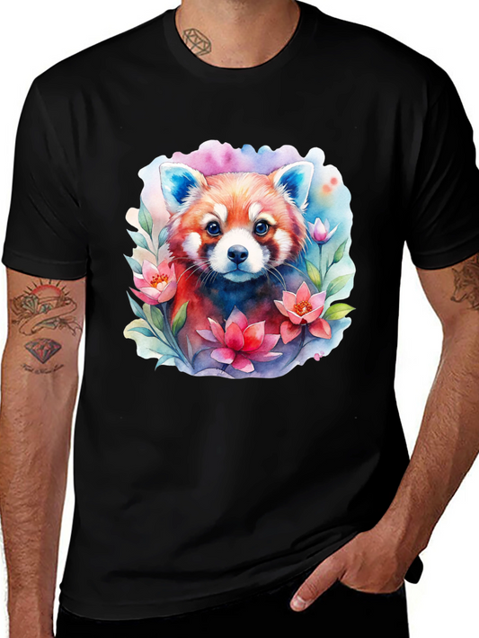 Red Panda Watercolor T-Shirt - Unique Floral Design