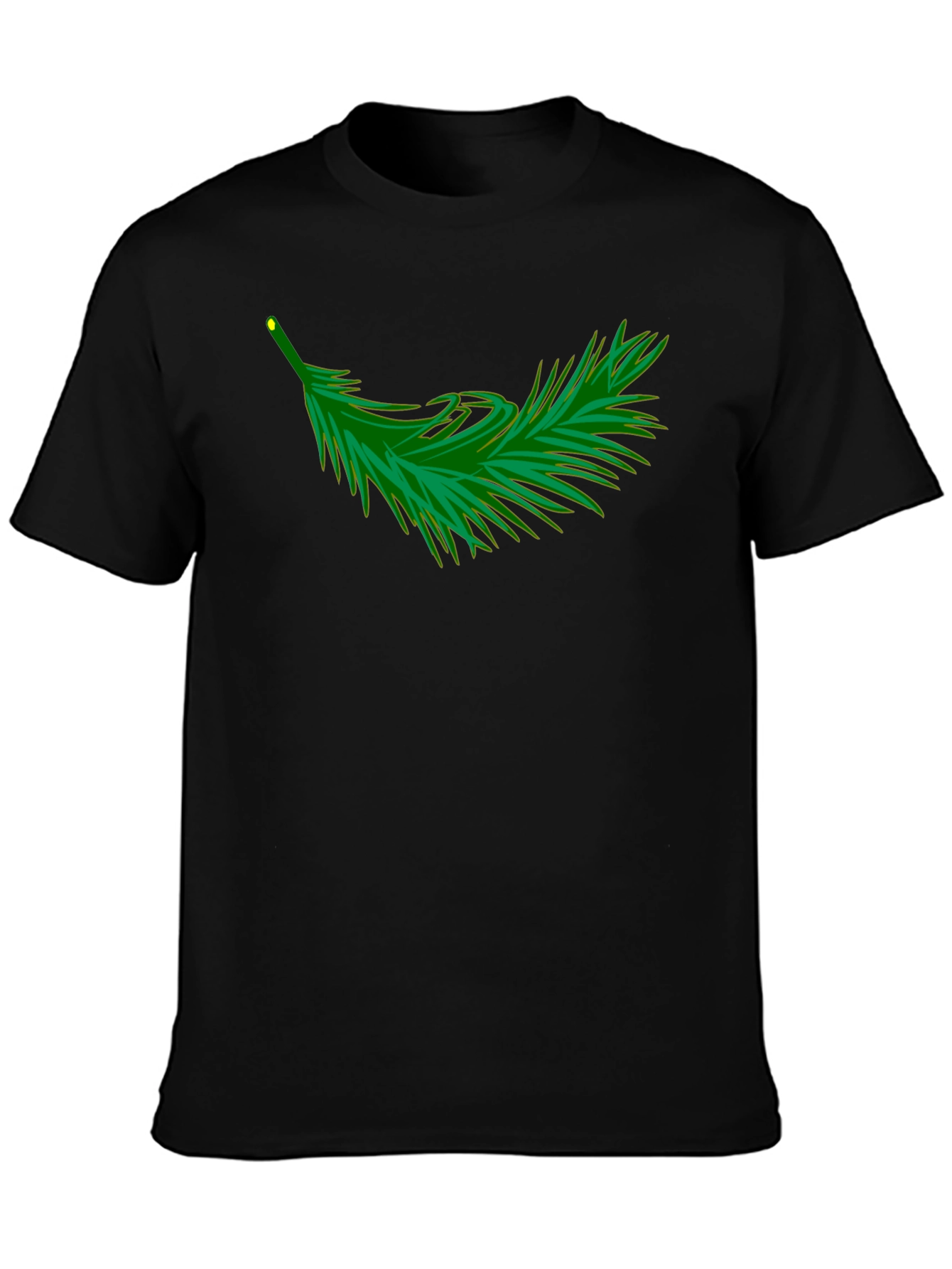 Black T-Shirt with Evergreen Branch Design