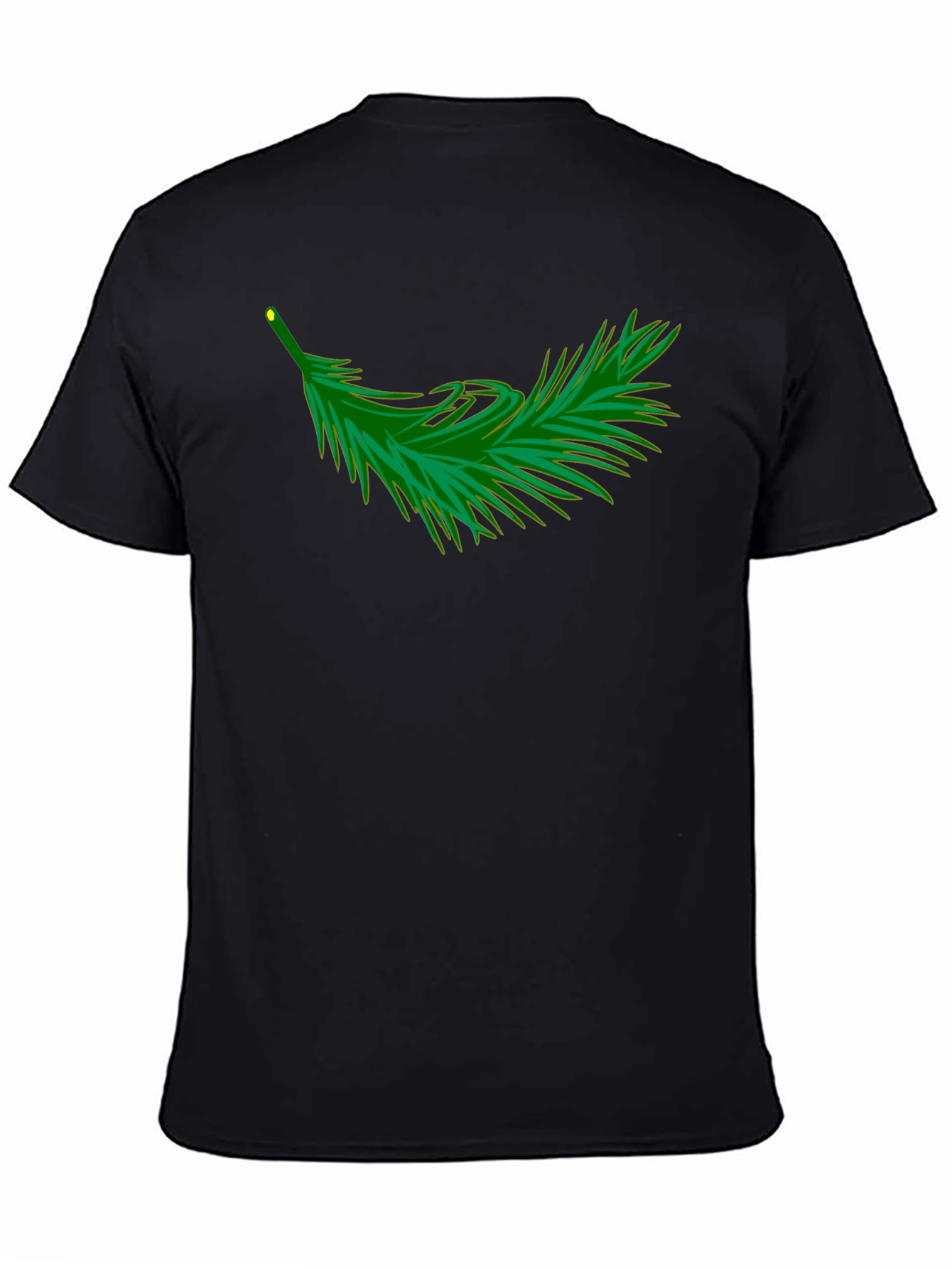 Black T-Shirt with Evergreen Branch Design
