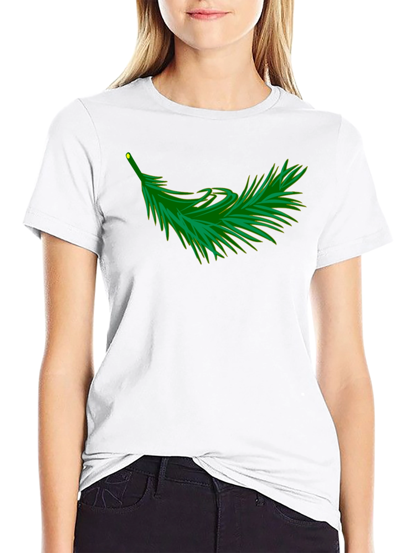 Black T-Shirt with Evergreen Branch Design