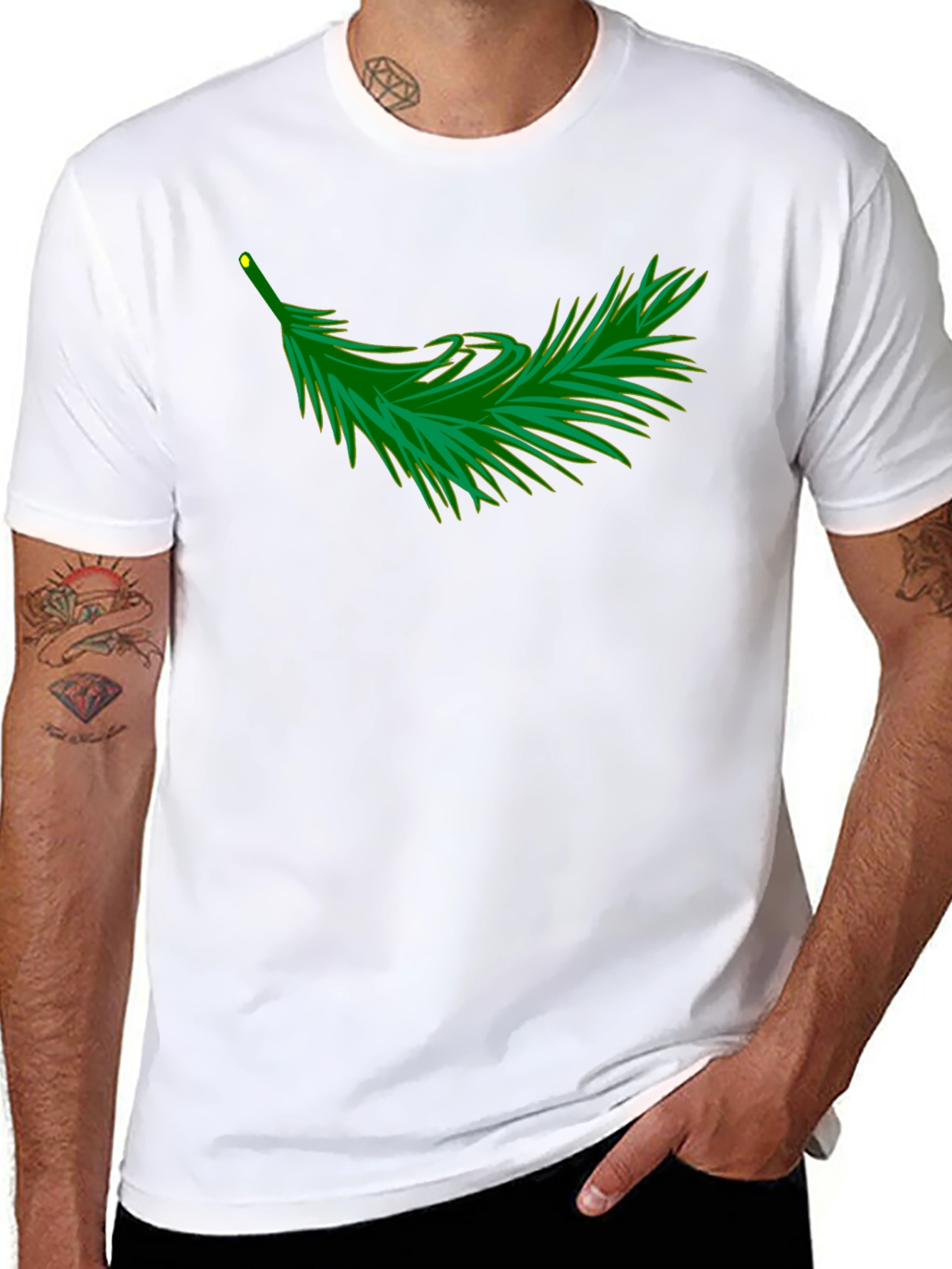 Black T-Shirt with Evergreen Branch Design