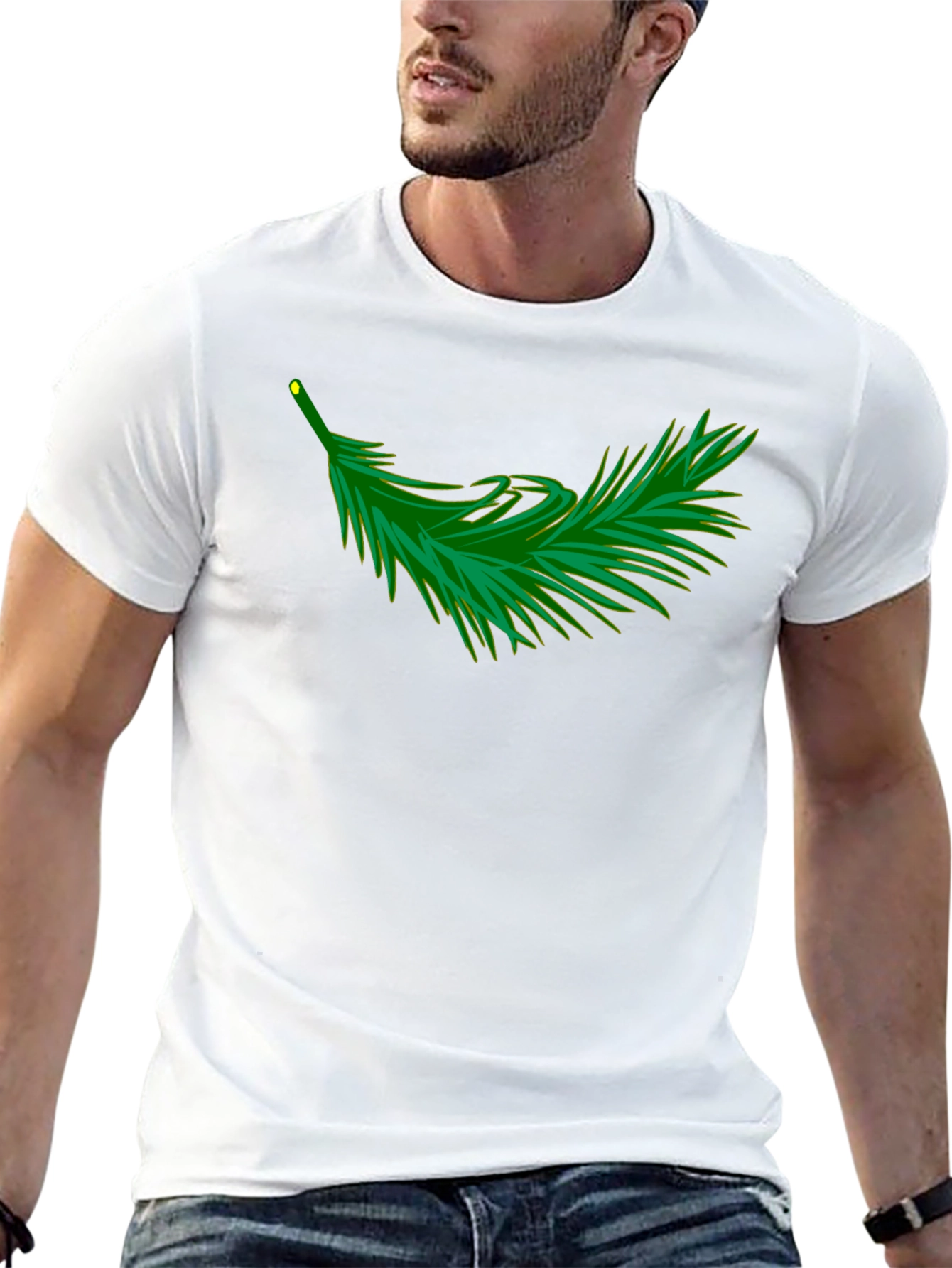 Black T-Shirt with Evergreen Branch Design