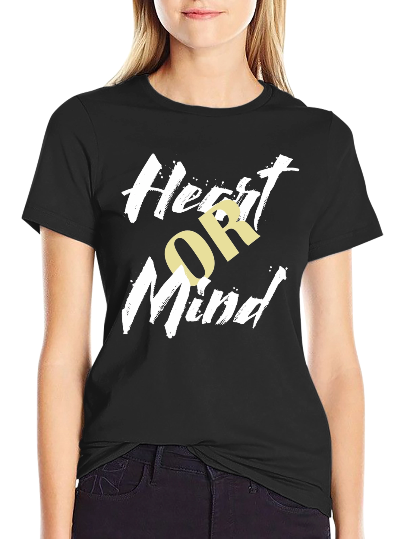 Heart or Mind Graphic Print Black T-Shirt
