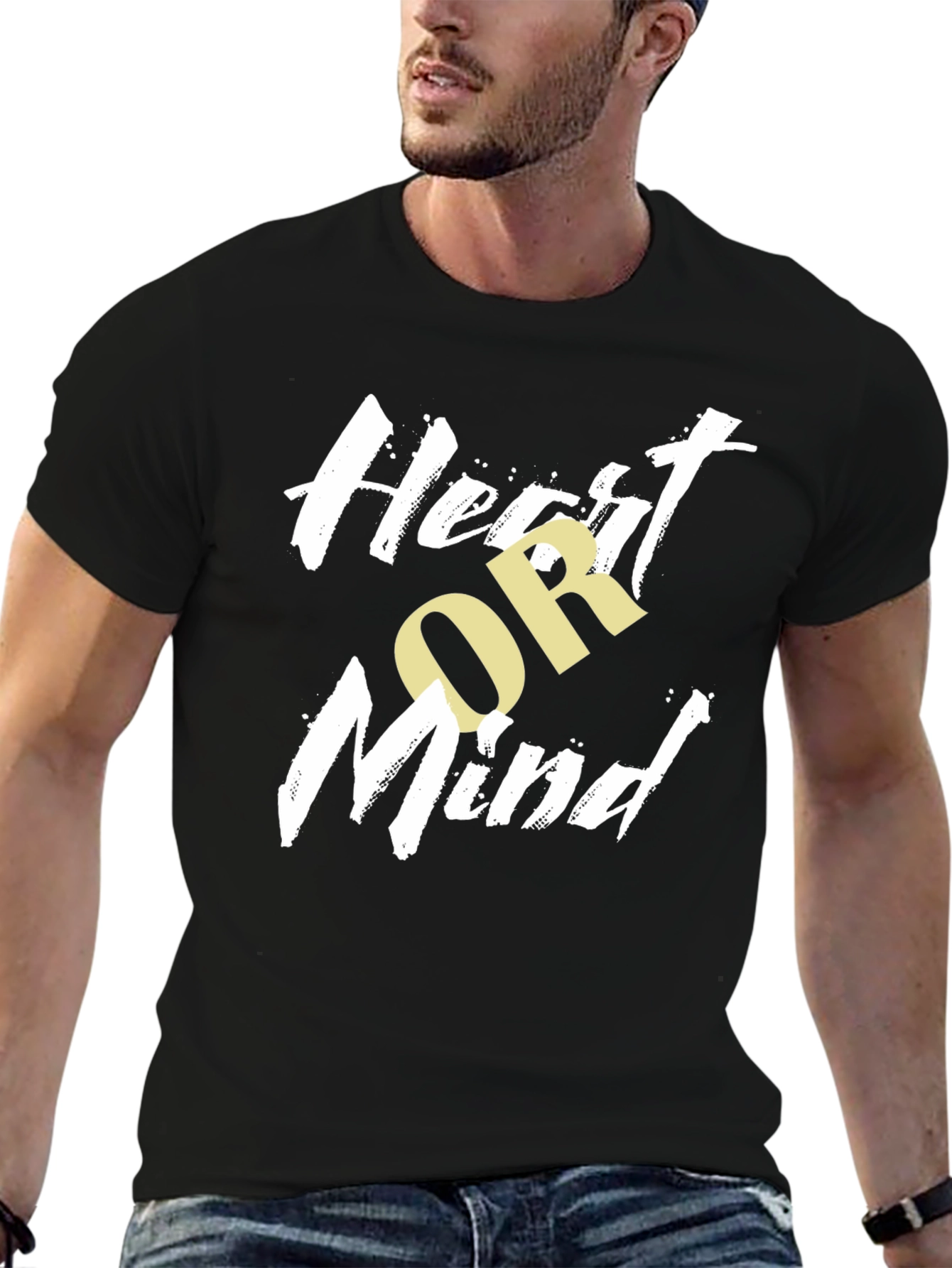 Heart or Mind Graphic Print Black T-Shirt