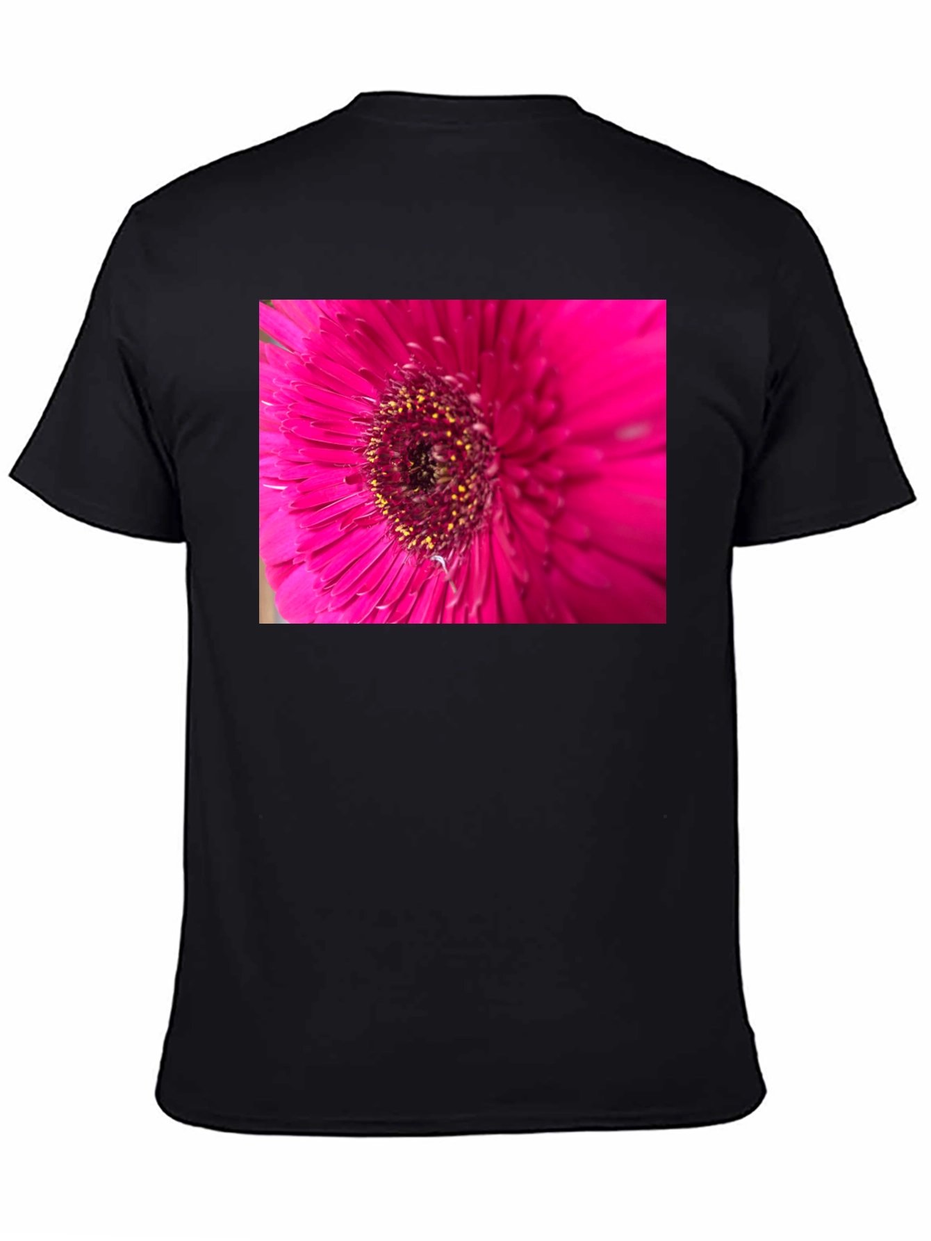 Pink Flower Graphic Black T-Shirt