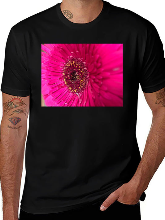 Pink Flower Graphic Black T-Shirt