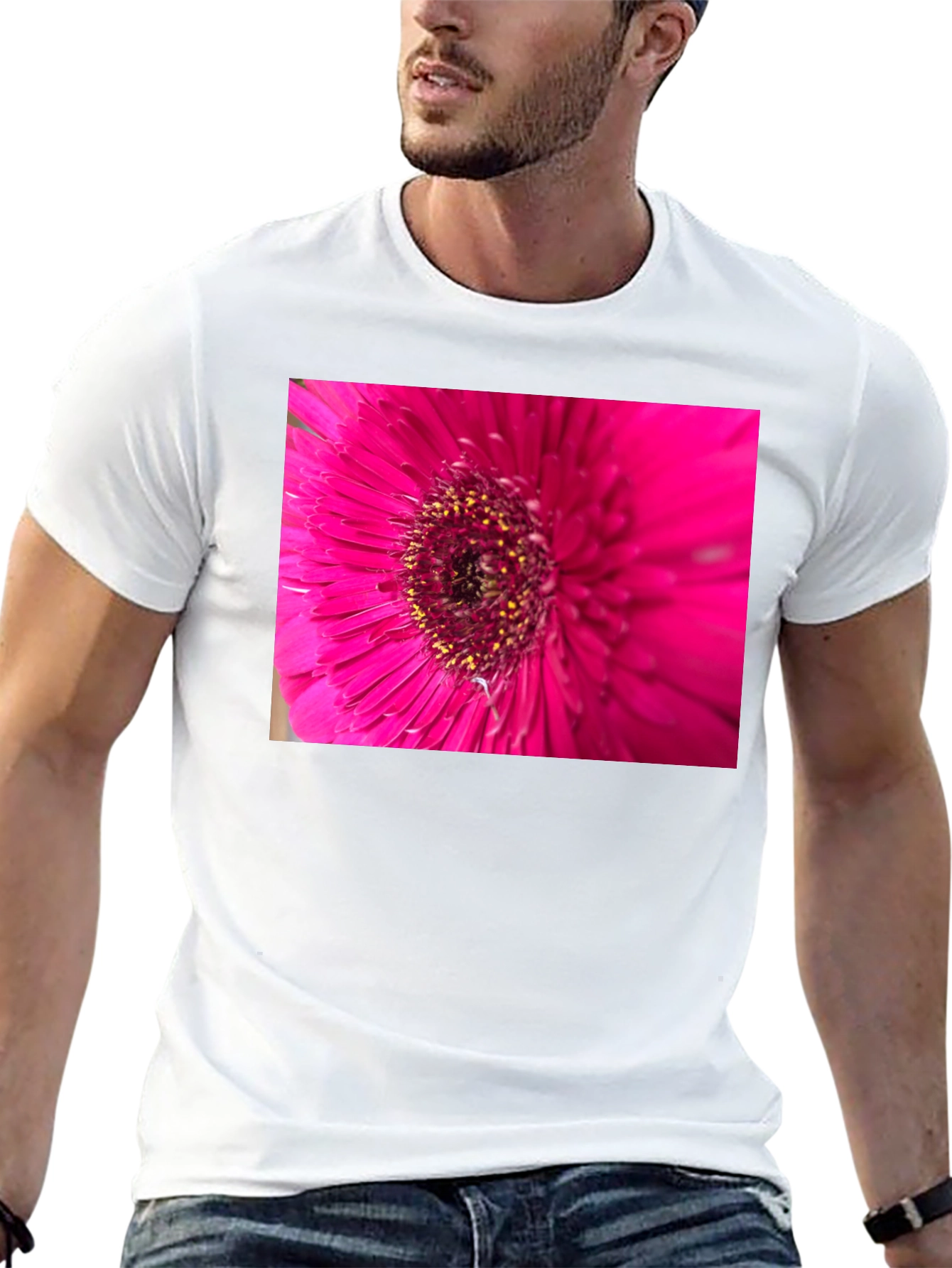 Pink Flower Graphic Black T-Shirt