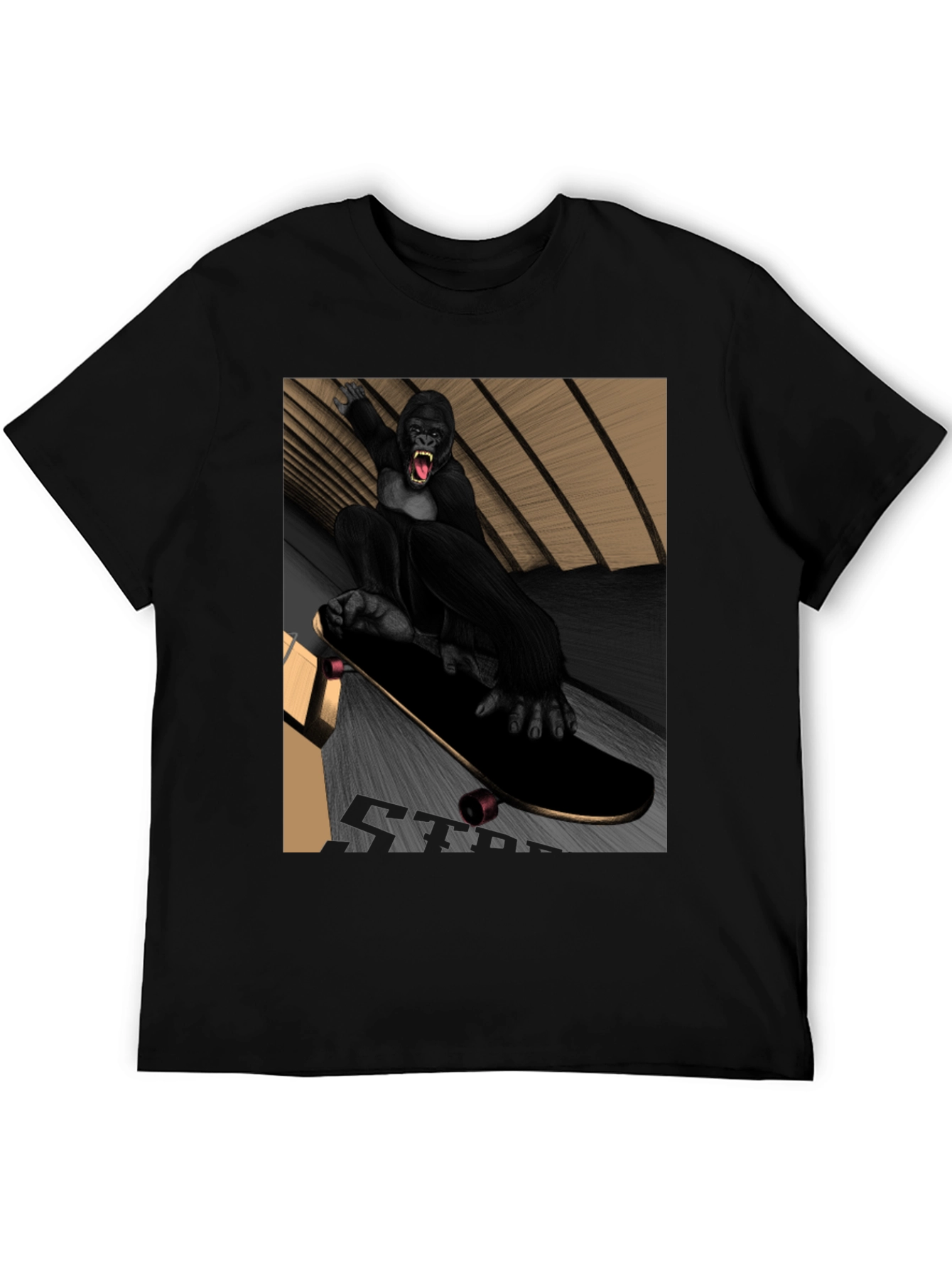Skateboarding Gorilla Graphic Tee - Black T-Shirt