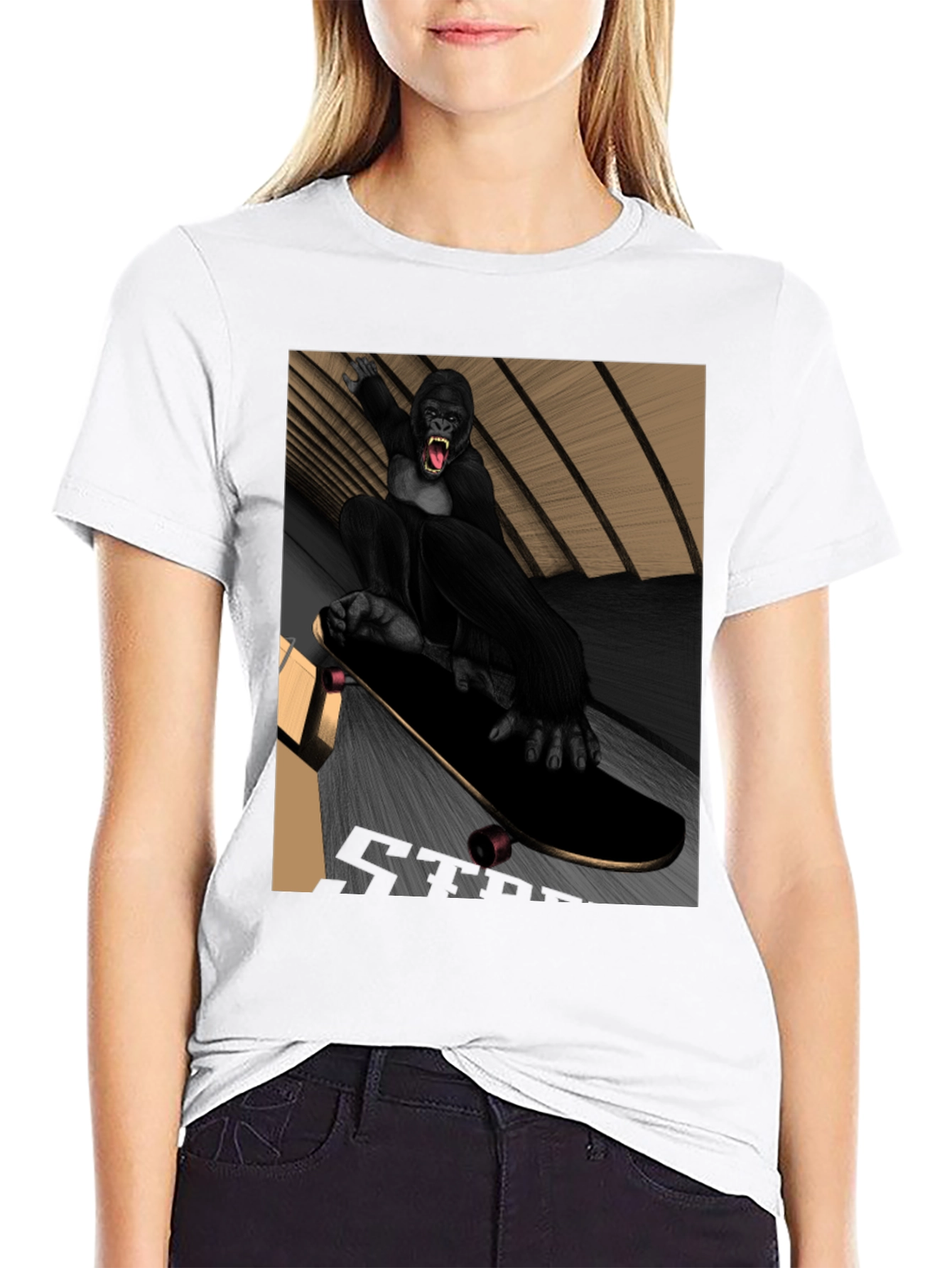 Skateboarding Gorilla Graphic Tee - Black T-Shirt