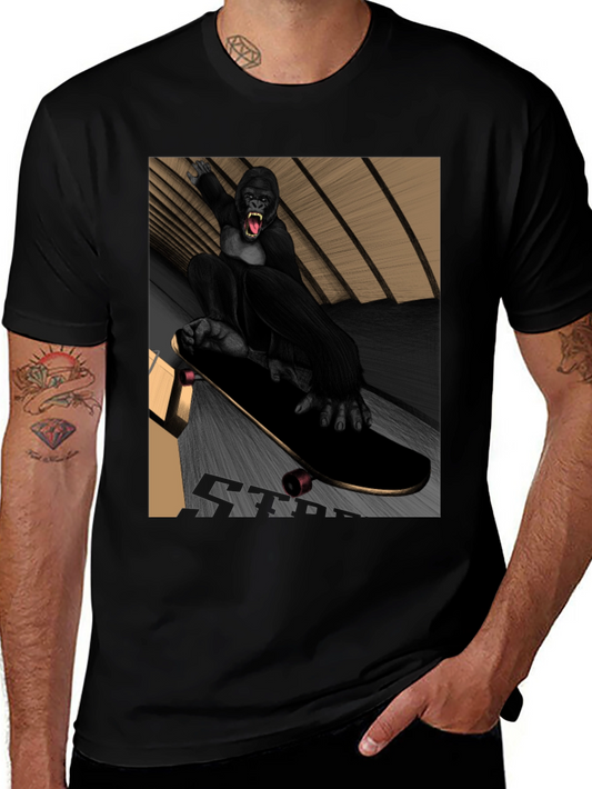 Skateboarding Gorilla Graphic Tee - Black T-Shirt