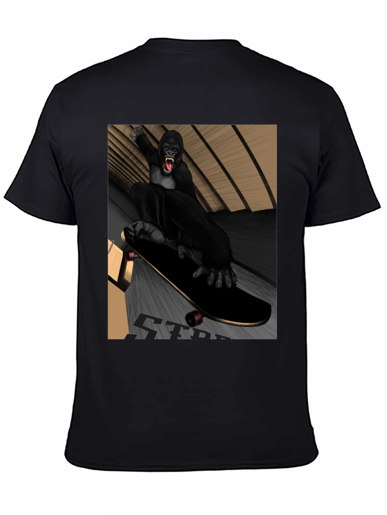 Skateboarding Gorilla Graphic Tee - Black T-Shirt