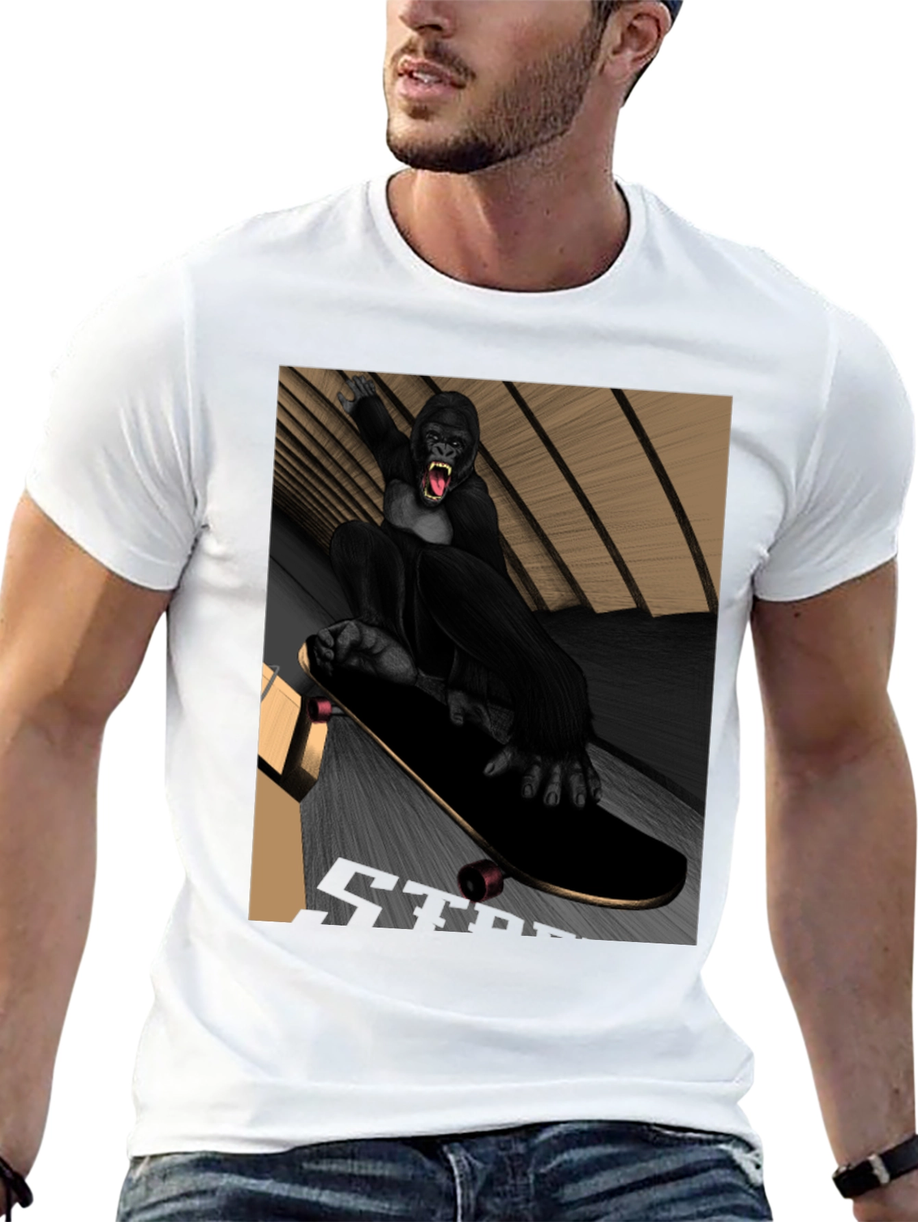 Skateboarding Gorilla Graphic Tee - Black T-Shirt